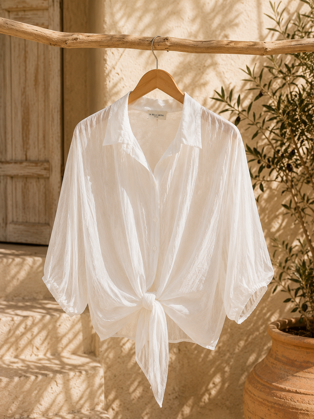 Exklusive Seidenbluse Nerea Uni leicht transparent zum Binden 34-42/44