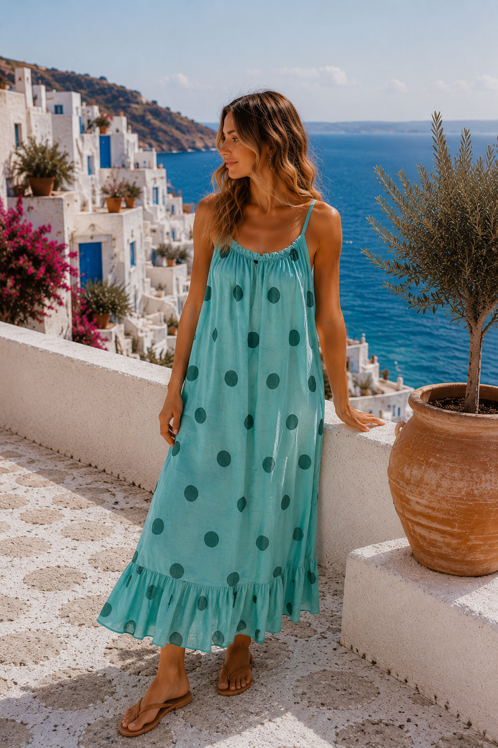 Dots Kleid Isla Spaghettiträger Made in Italy 34-42