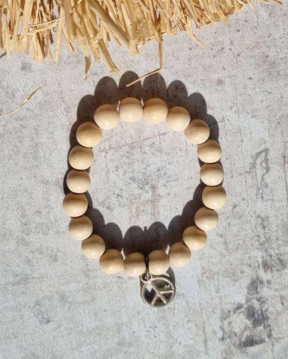 BRACELET CREME PEACE EsTrenc City Armband Sandy Sahara Akazienholz Perlen BRACELET CREME PEACE EsTrenc City Armband Sandy Sahara Akazienholz Perlen