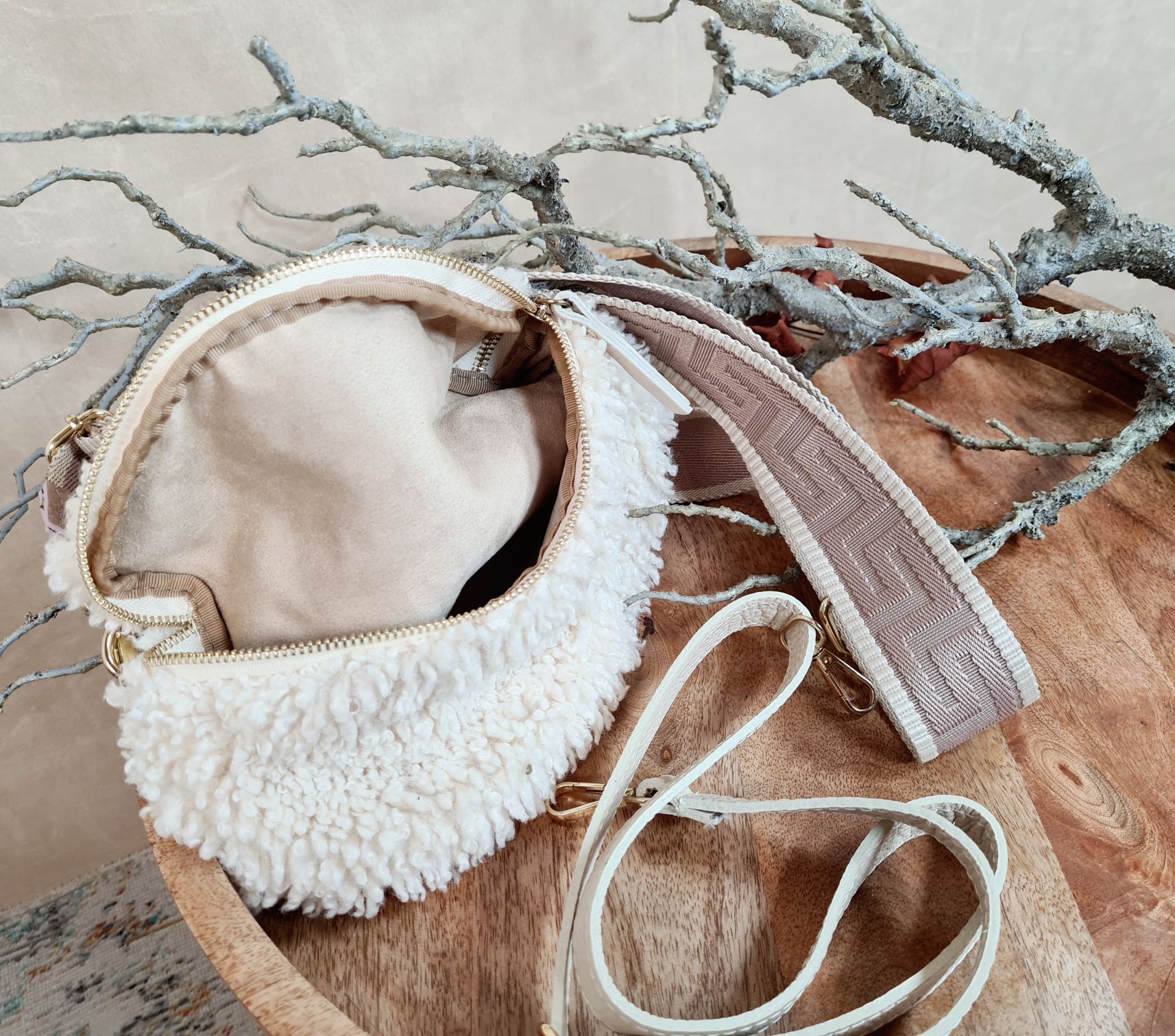 BAUCHTASCHE TEDDY M AURI CREME Umhängetasche mit Leder Made in Italy BAUCHTASCHE TEDDY M AURI CREME Umhängetasche mit Leder Made in Italy