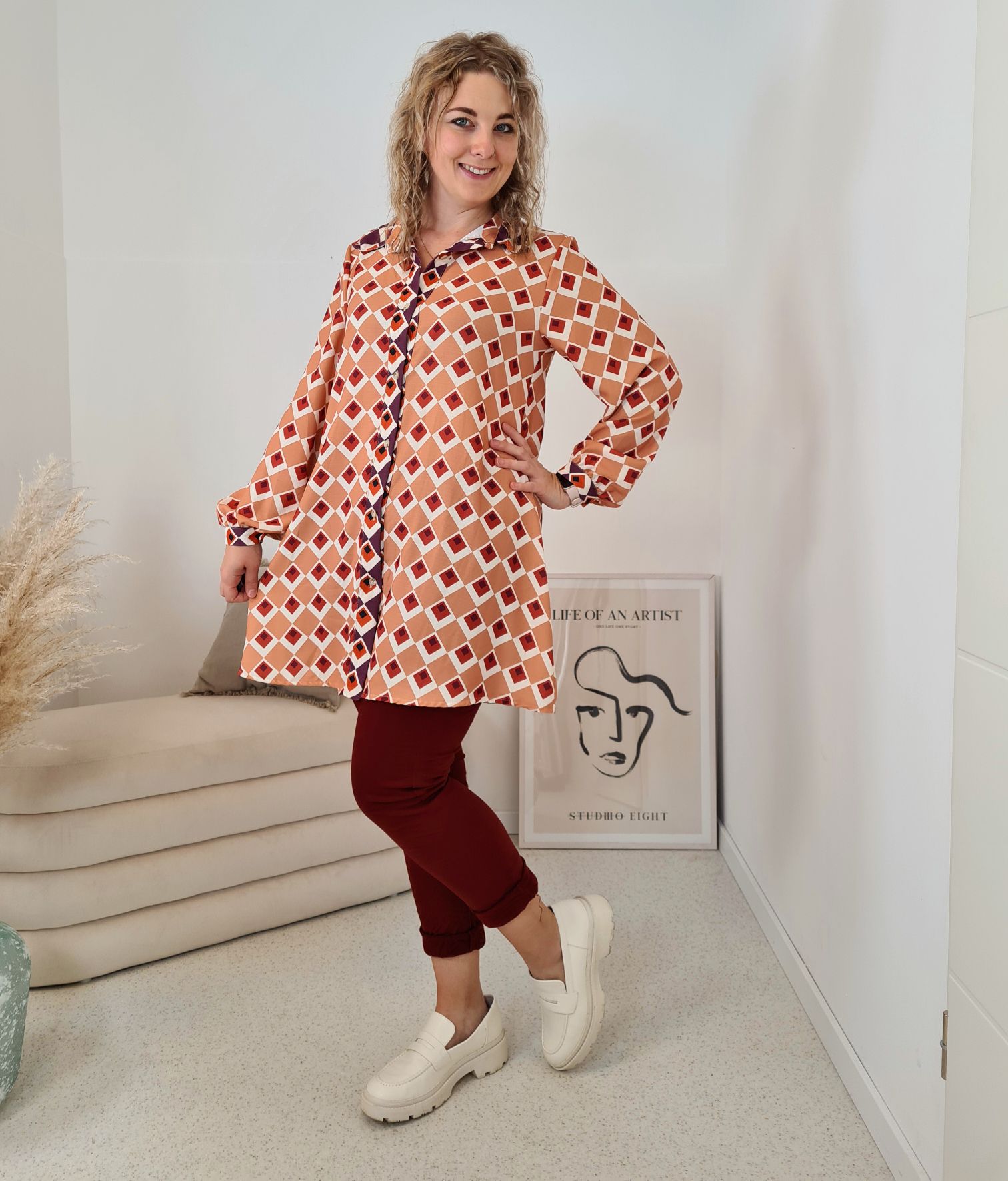 LONG BLUSE ELDORA CAMEL A-Form Kleid Made in Italy 34-40/42 LONG BLUSE ELDORA CAMEL A-Form Kleid Made in Italy 34-40/42