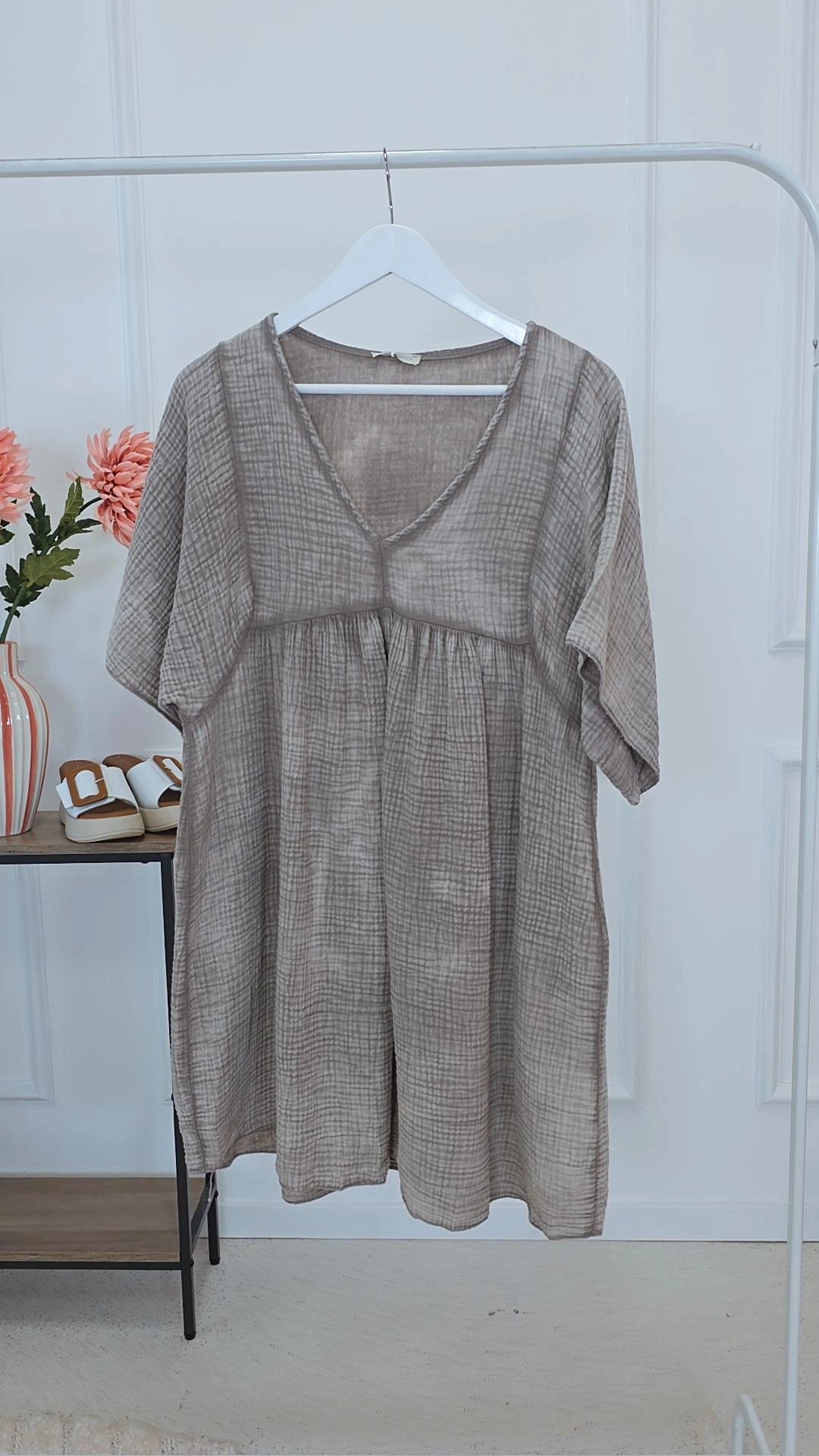 KURZES MUSSELIN TUNIKA KLEID MELINA Made in Italy 34-42/44 Stone washed BLuse
