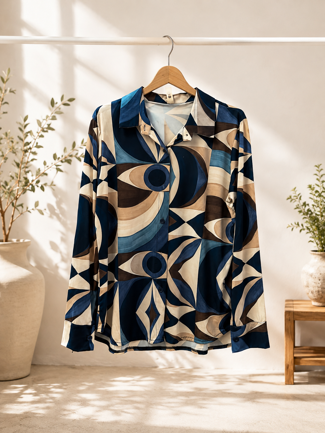 Kofferstoff Bluse Retro Print – No. BL011 | Made in Italy | passt ca. Gr. 34–42
