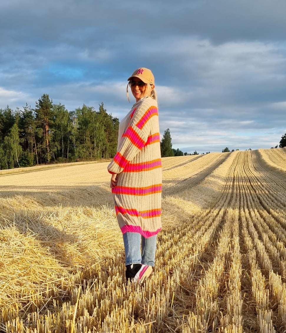 LONG KNIT CARDIGAN MYKONOS STRIPES BEIGE langer Strick Mantel Jacke Made in Italy Streifen 34-42 LONG KNIT CARDIGAN MYKONOS STRIPES BEIGE langer Strick Mantel Jacke Made in Italy Streifen 34-42