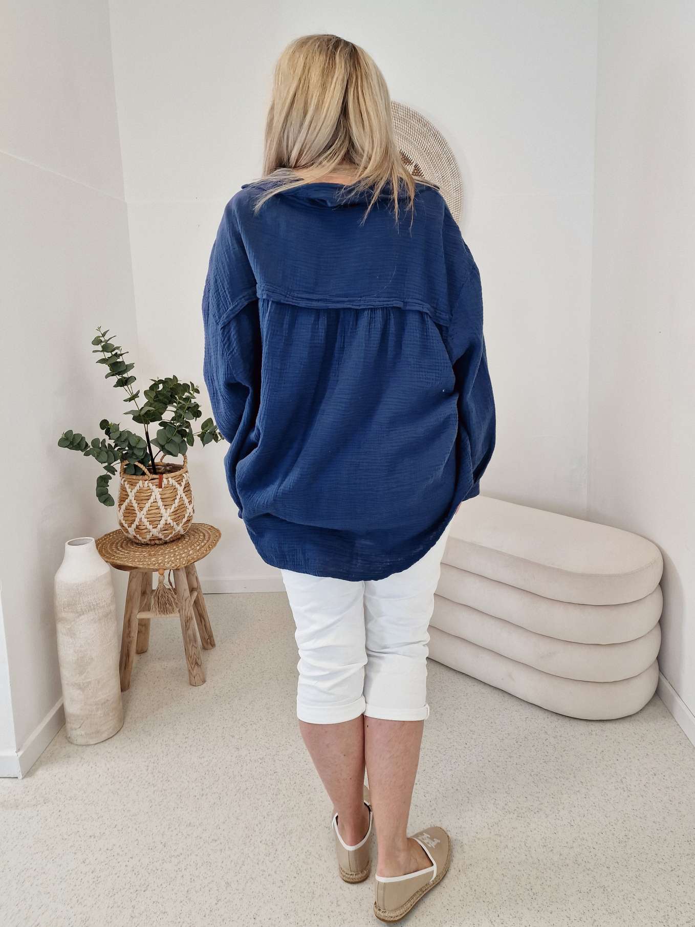MUSSELIN OVERSIZE BLUSE KORFU DUNKELBLAU 34-42 Made in Italy Longbluse Kleid Tunika Shirt Blusenjacke MUSSELIN OVERSIZE BLUSE KORFU DUNKELBLAU 34-42 Made in Italy Longbluse Kleid Tunika Shirt Blusenjacke