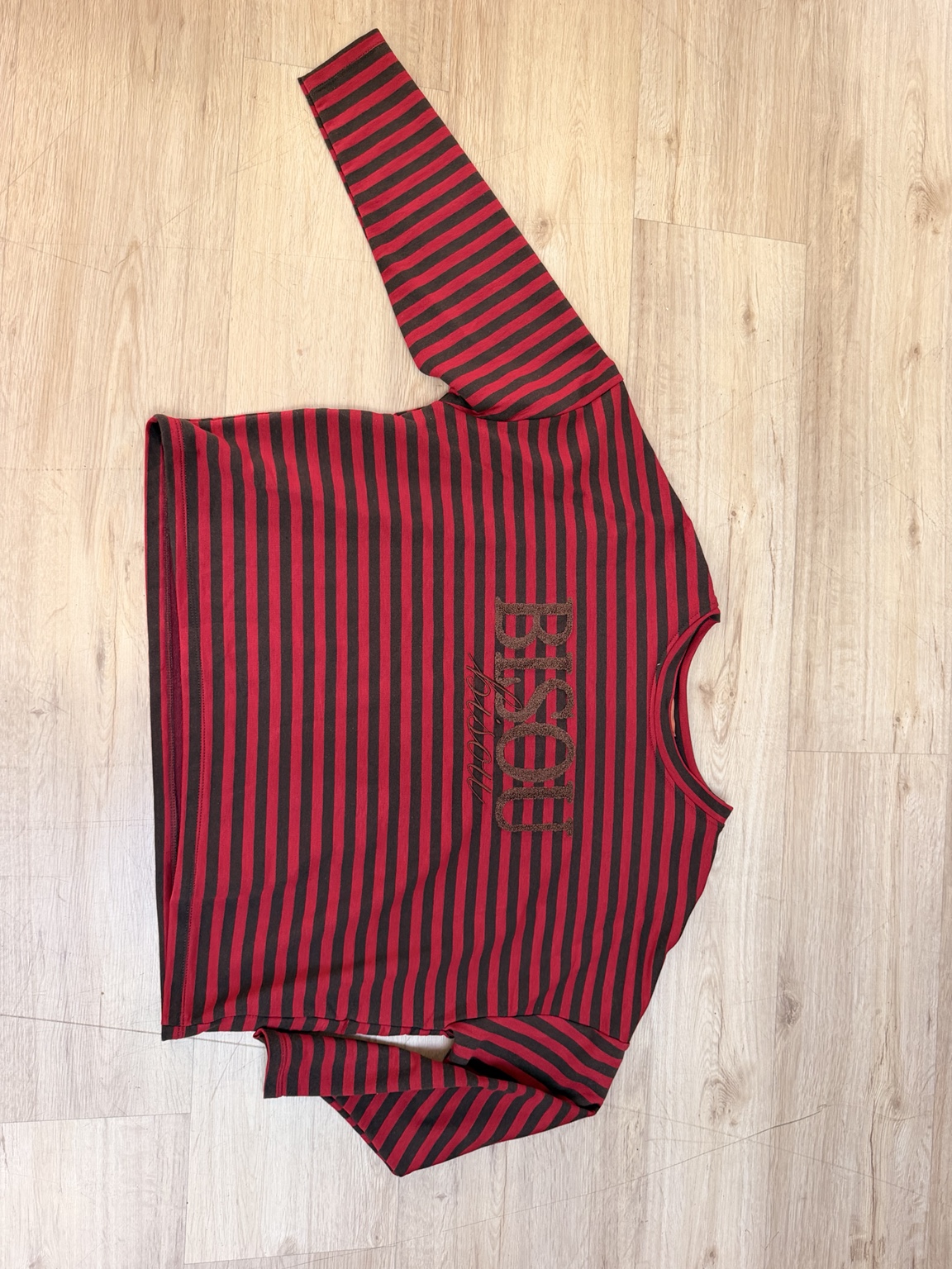 Langarmshirt Streifen Schoko Burgundy I LS0158 I 34-42 Made in Italy