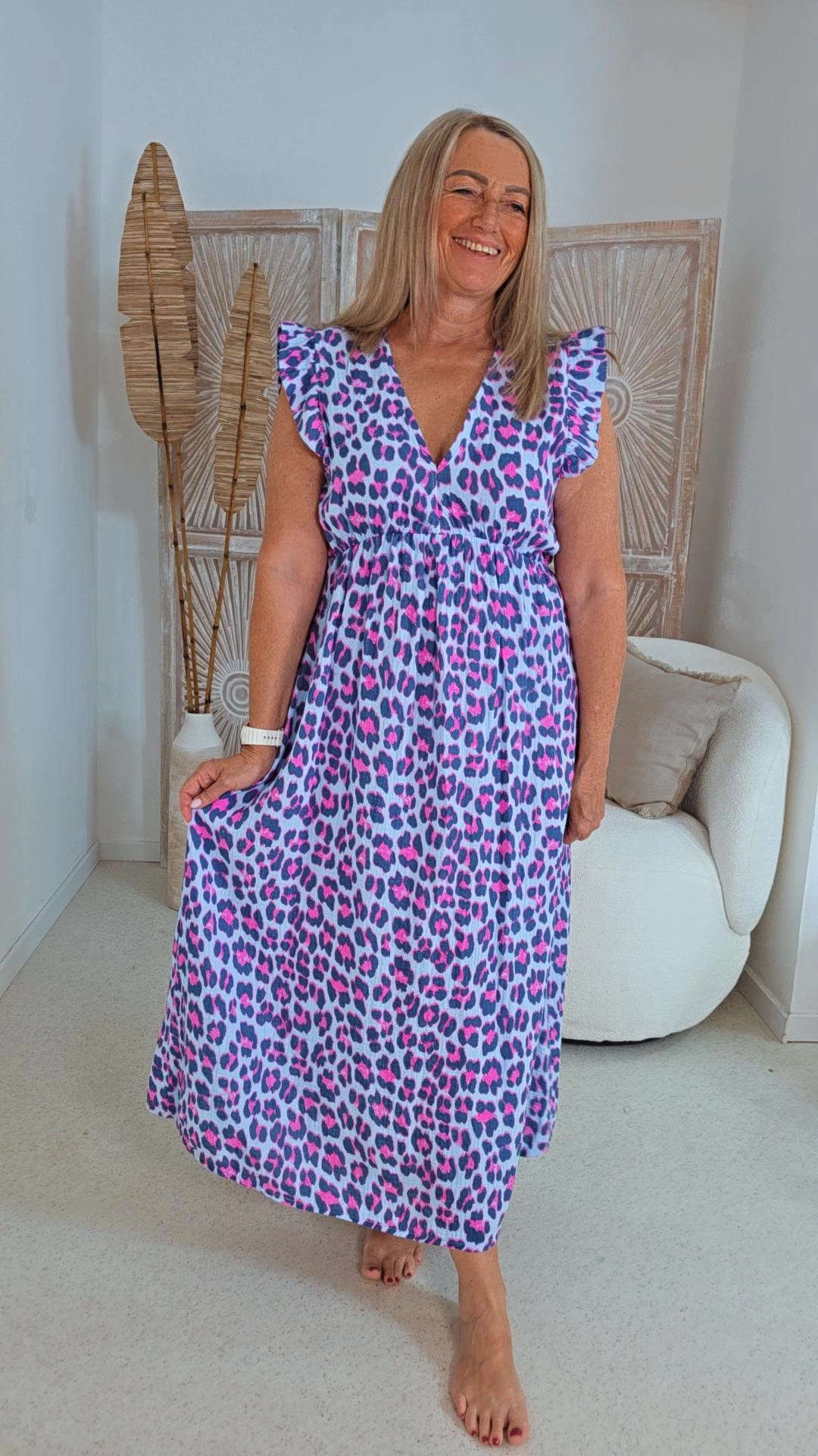 MUSSELIN KLEID ZOE BIG LEO  34 - 42 Made in Italy ärmellos Rüsche 
