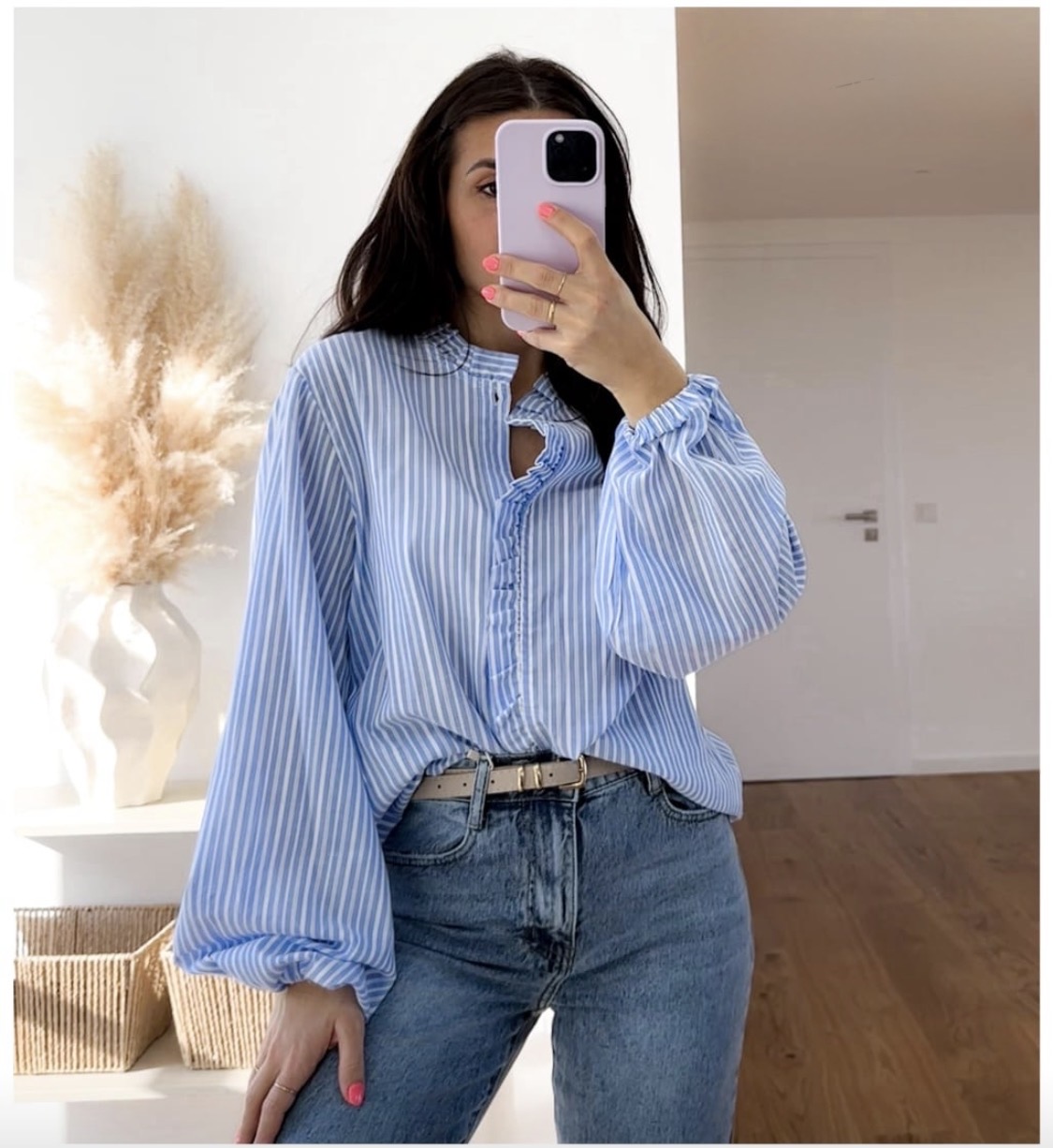 ✨ Bluse „Amelia“ Blau gestreift  Baumwoll-Bluse im zeitlosen Streifenlook 34-42 Made in Italy