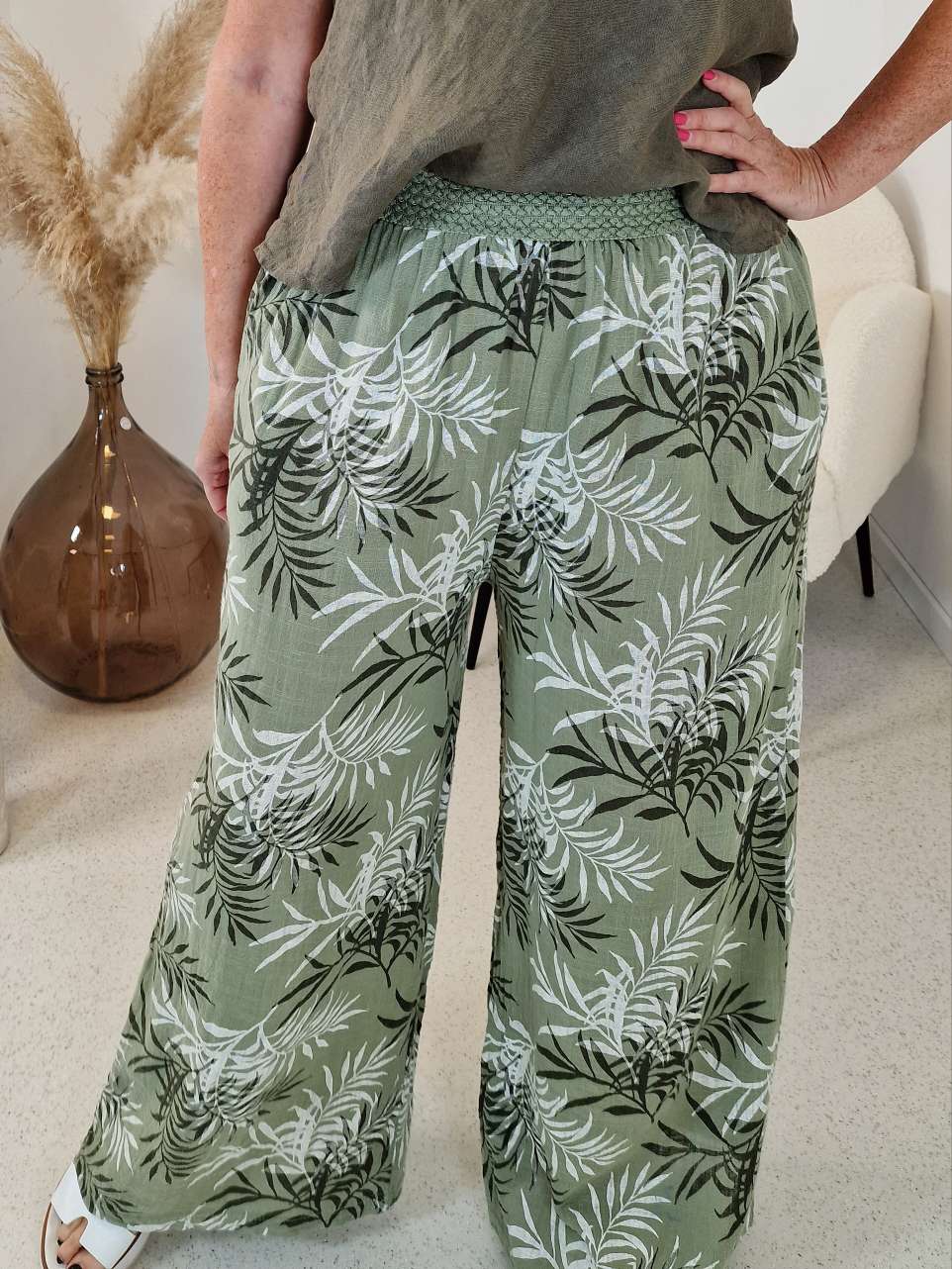 CULOTTE LEINEN HOSE BURRO KHAKI 34-42 Made in Italy weite Hose PANT Sommerhose