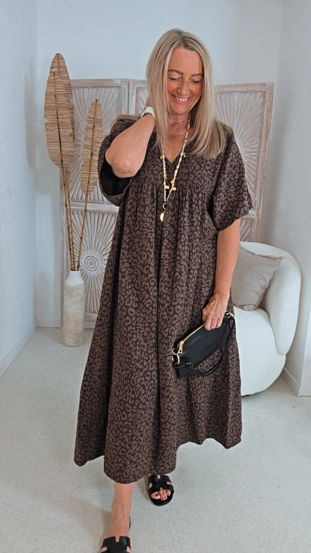 MUSSELIN OVERSIZE DRESS MAURITIUS LEO Kurzarm Kleid Made in Italy 34-44/46
