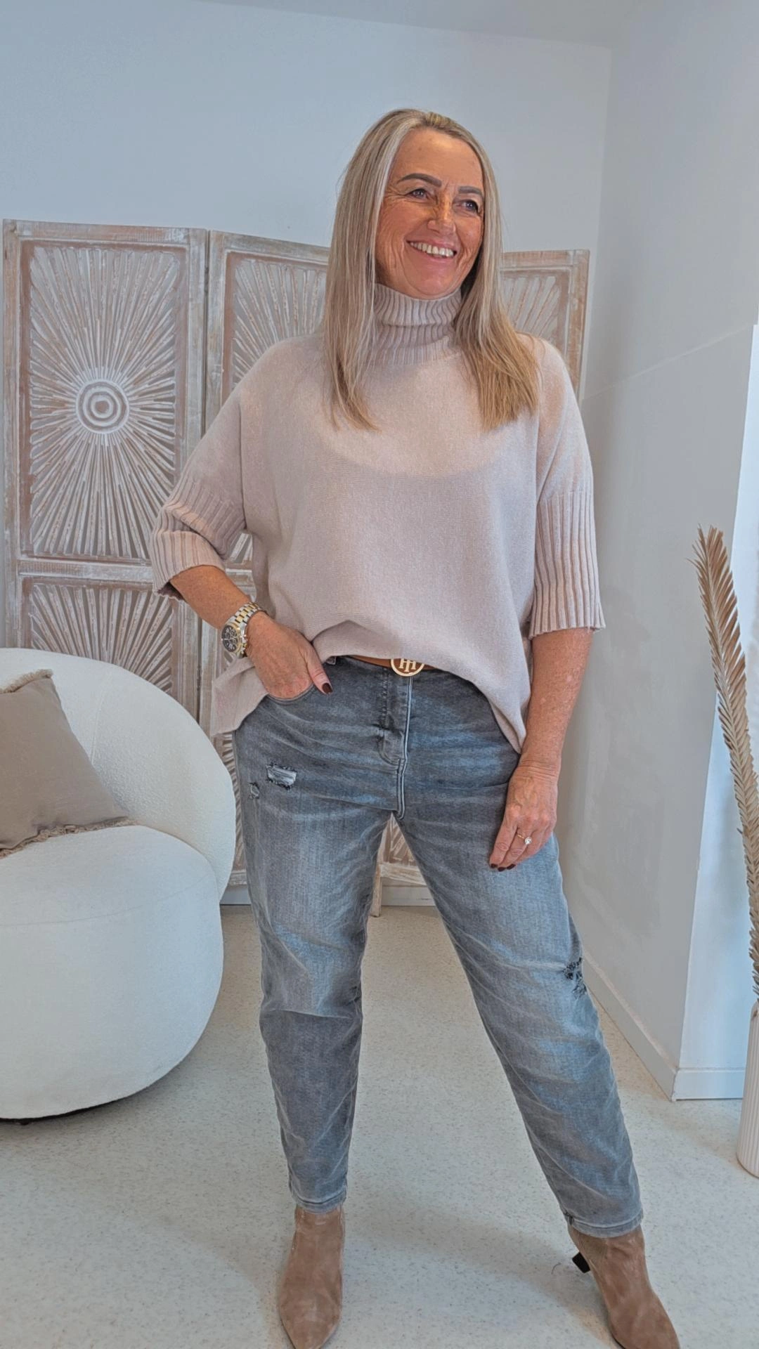 WEICHES STRICKSHIRT VERENA mit Stehkragen, Halbarm 34-44 Made in Italy