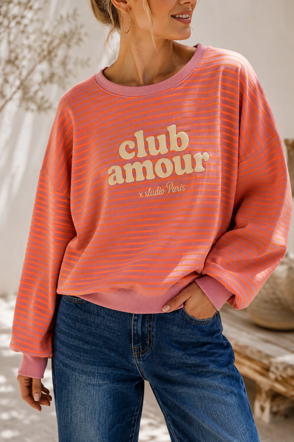 Sweatshirt / Sweater No. SW010 | Streifenlook | Oversize | Made in Italy | passt bis Größe 42/44