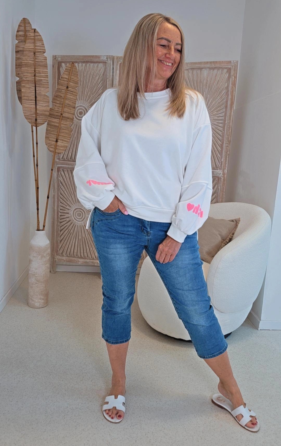 OVERSIZE SWEATER AMORGOS MUCH AMOR Made in Italy 34-42 Sweater Sweatshirt