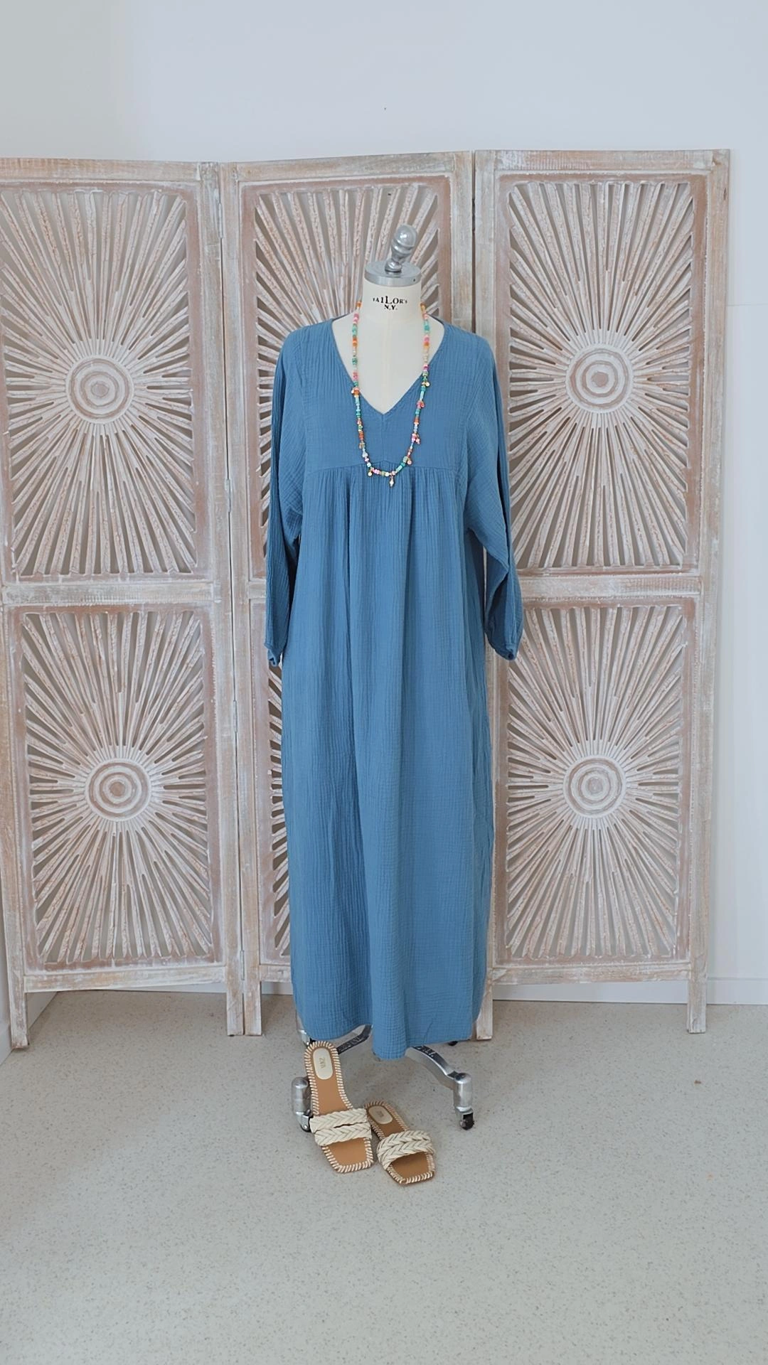 MUSSELIN MAXI DRESS PAROS NEW Made in Italy 34-44/46  Oversize Kleid