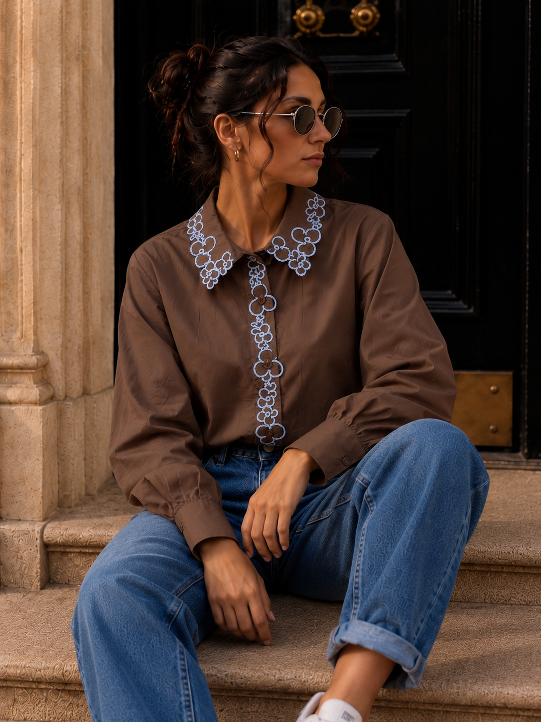 Bluse mit Blumenstickerei I B0042 I Made in Italy 34-40
