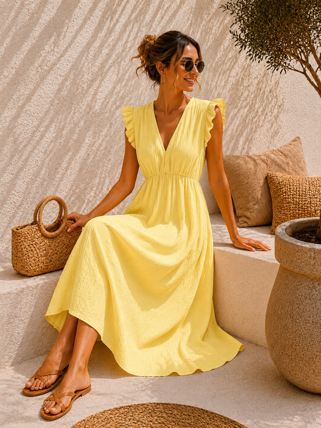 MUSSELIN KlEID ZOE BIANCO MIA 34 - 42 Made in Italy ärmellos Rüsche