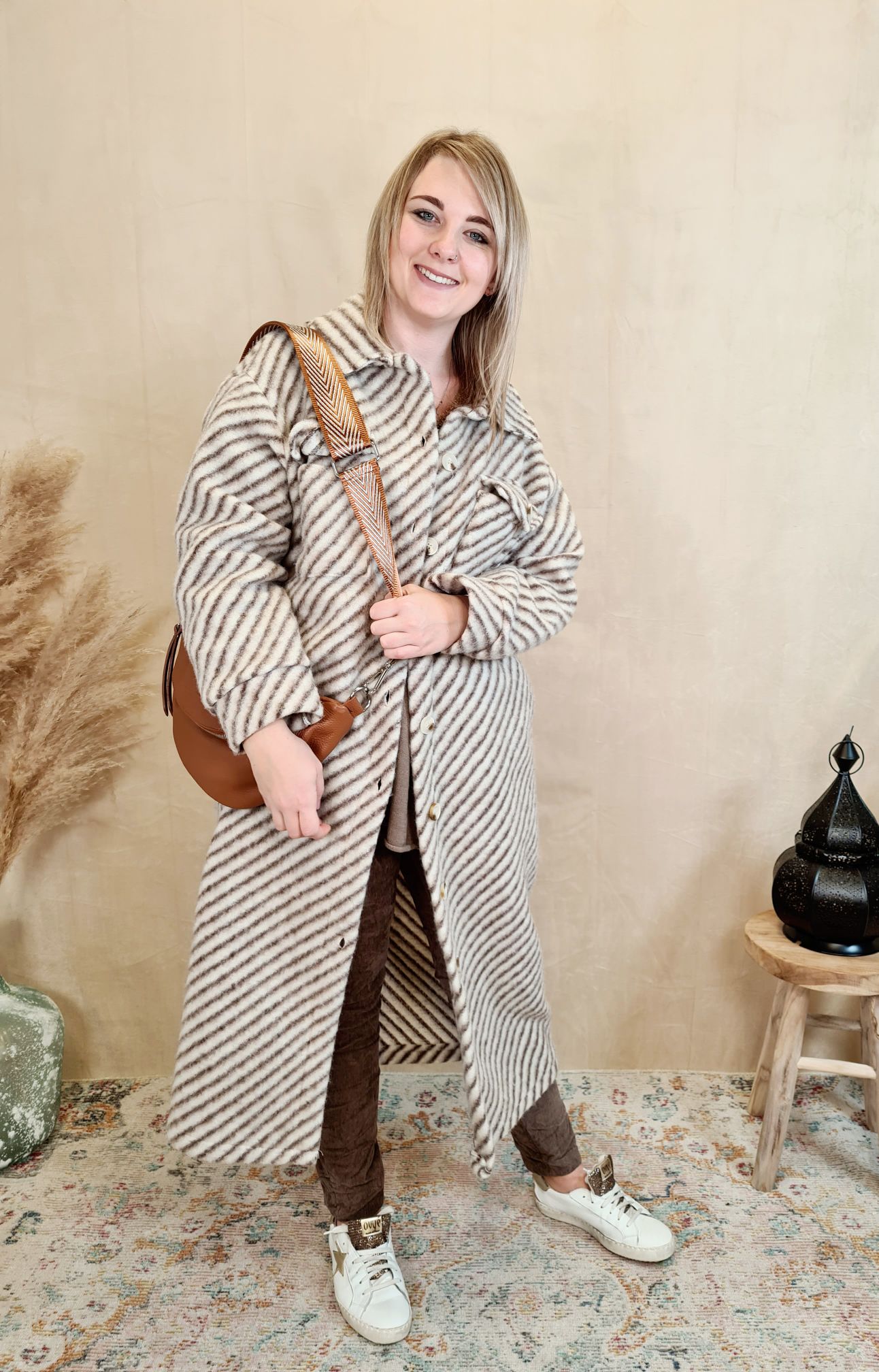 WOLL MANTEL PIA STRIPES BRAUN 36-42 Made in Italy Winter Jacke Fleece Mantel COAT WOLL MANTEL PIA STRIPES BRAUN 36-42 Made in Italy Winter Jacke Fleece Mantel COAT
