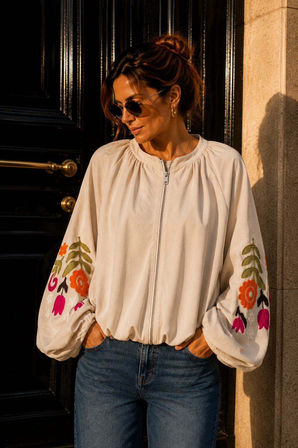 Blousonjacke mit Blumenstickerei I J0037 I Made in Italy 34-40/42