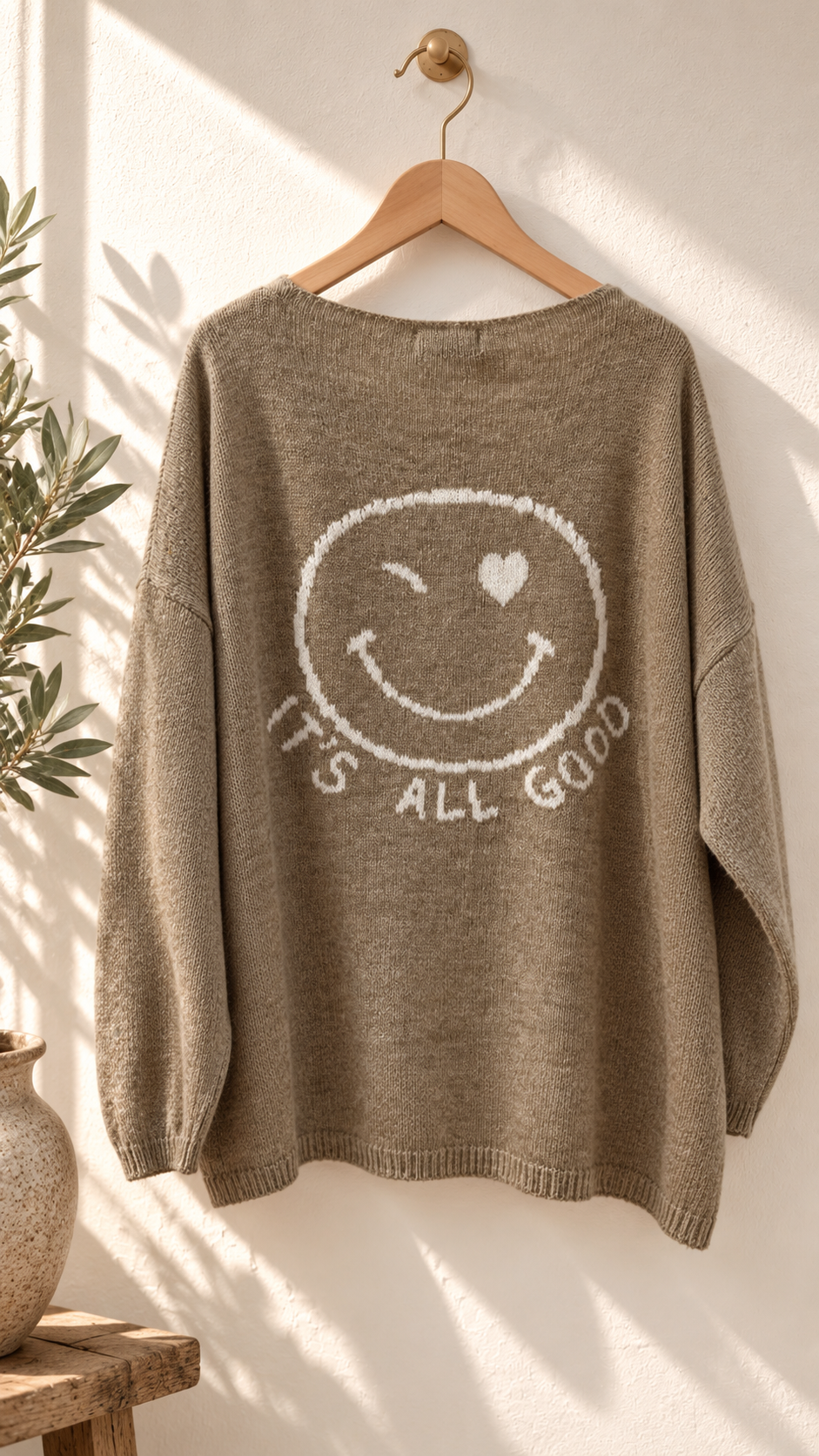 Strickpullover mit Smile & Rückenprint Oversize I NO. SP0019 I Made in Italy 34-44/46