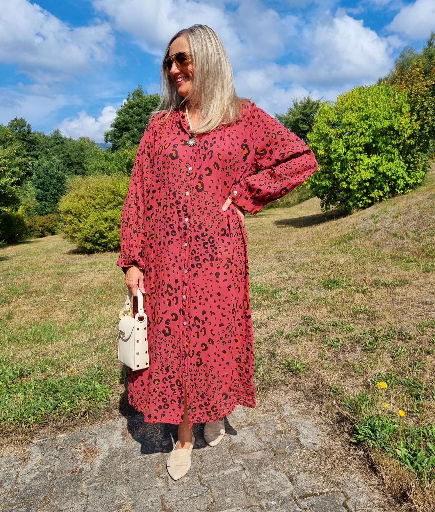 BLUSEN KLEID MIKA LEO ROT langes Kleid DRESS Kimono Made in Italy 34-42 BLUSEN KLEID MIKA LEO ROT langes Kleid DRESS Kimono Made in Italy 34-42