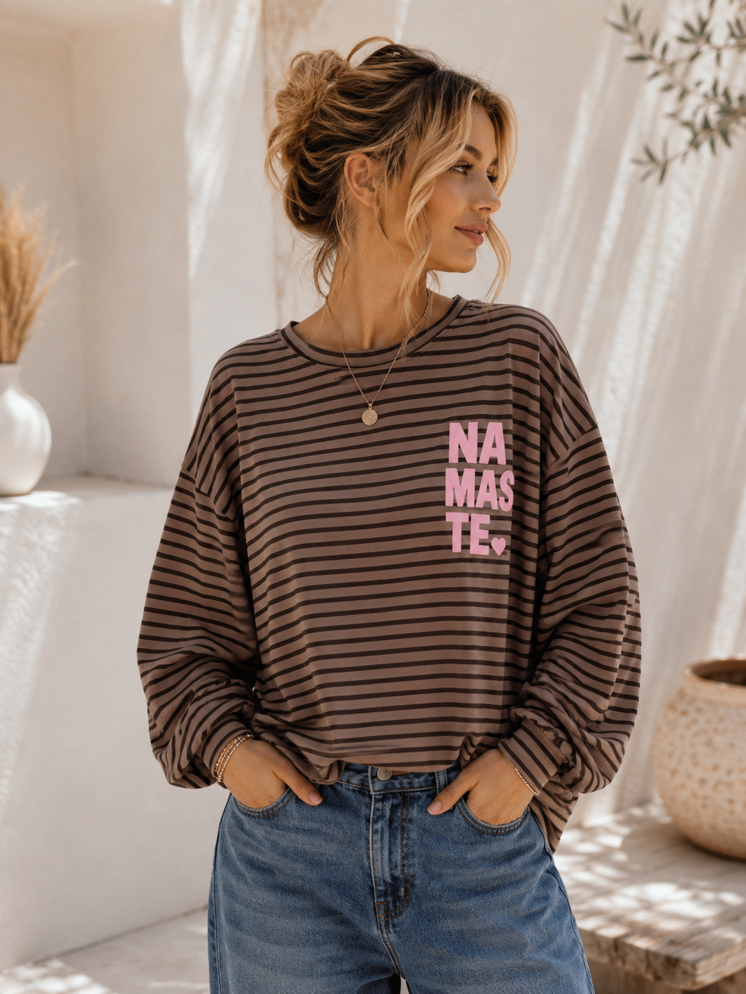 Sweatshirt – Sweater No. SW013 | Streifenlook | Oversize | Made in Italy | passend bis Gr. 42/44