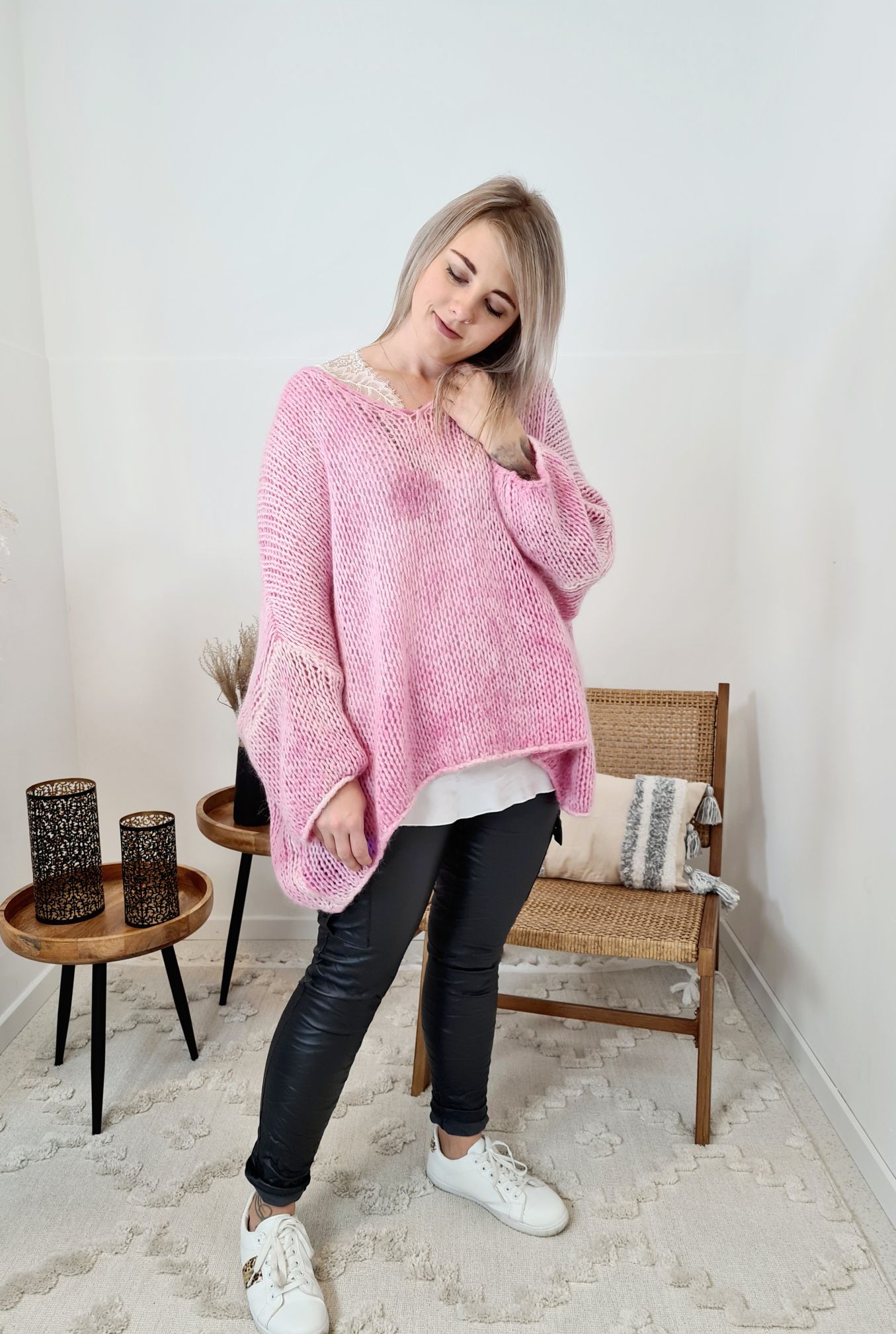 OVERSIZE KNIT SWEATER LETIZIA PINK 34-42/44 Made in Italy Grobstrickpullover Pullover OVERSIZE KNIT SWEATER LETIZIA PINK 34-42/44 Made in Italy Grobstrickpullover Pullover
