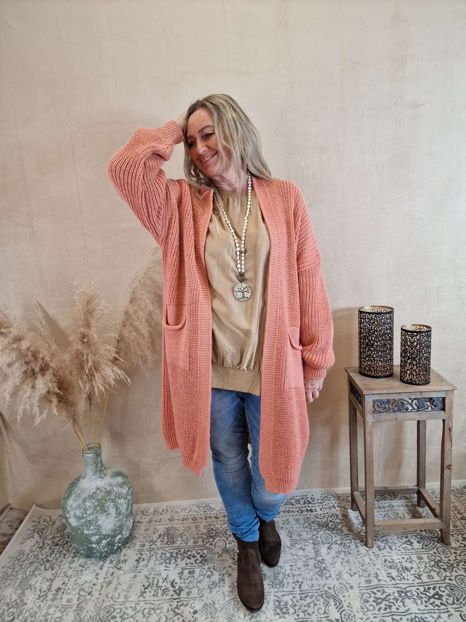 KNIT CARDIGAN EVELYN LACHS 34-42 Made in Italy Strickjacke Strickmantel Mantel KNIT CARDIGAN EVELYN LACHS 34-42 Made in Italy Strickjacke Strickmantel Mantel