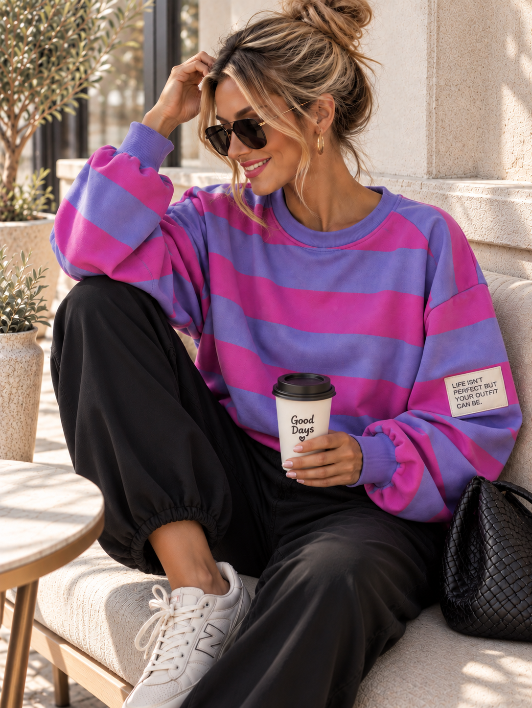 Baumwoll Stripe Love Sweater mit PATCH I SW0128 I 34-42 / Made in Italy