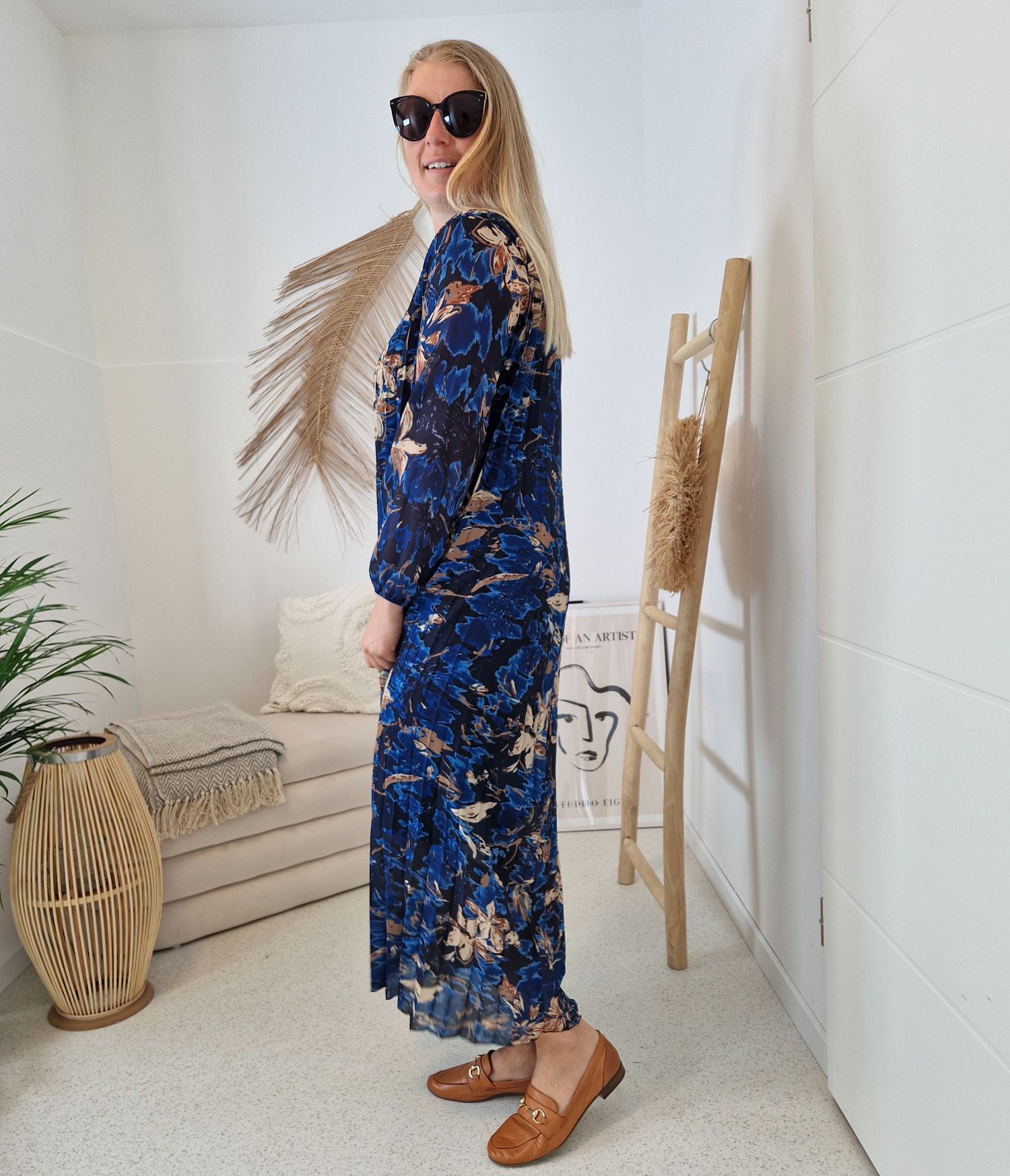 MAXI PLISSEE DRESS ULA BLAU 36-42 Made in Italy Plissee Herbst Kleid MAXI PLISSEE DRESS ULA BLAU 36-42 Made in Italy Plissee Herbst Kleid