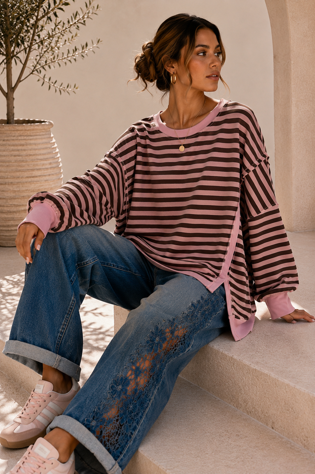 Sweater Charly mit Raw-Cut Details Stripes Made in Italy 34-44/46