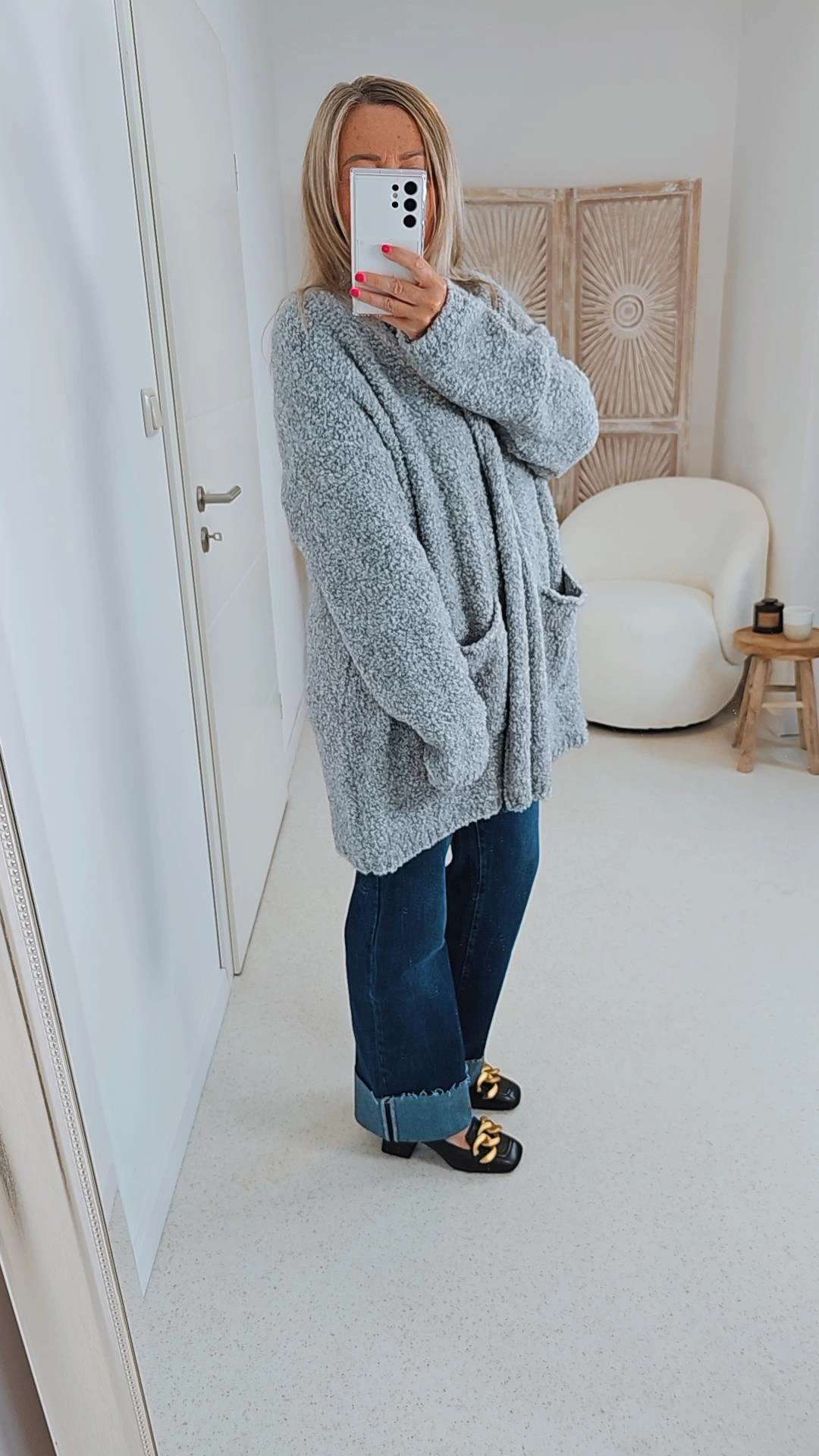 BOUCLE KNIT CARDIGAN MIRIAM SHORT 34-42 Made in Italy kurze Strick Jacke Oversize BOUCLE KNIT CARDIGAN MIRIAM SHORT 34-42 Made in Italy kurze Strick Jacke Oversize