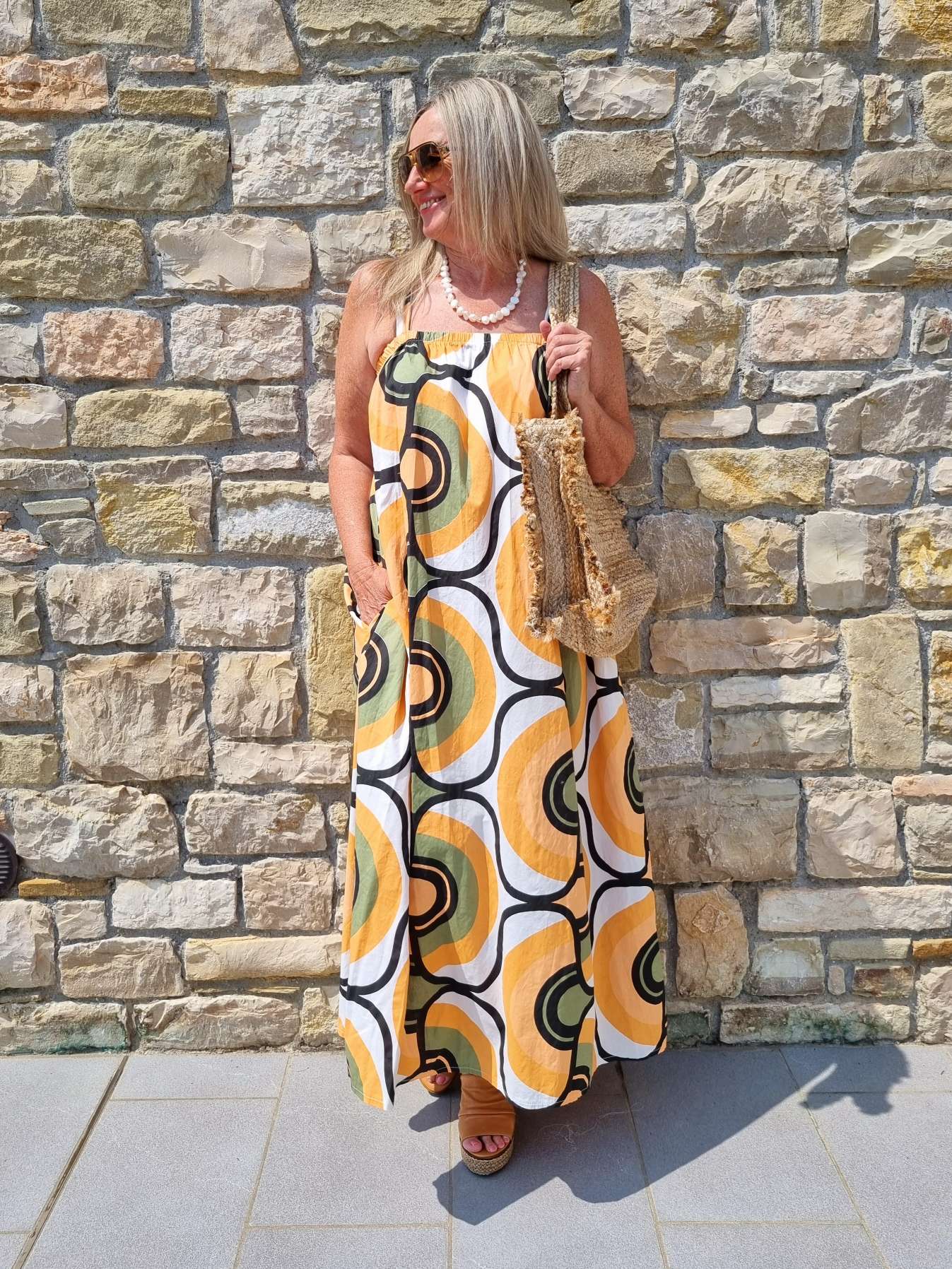 SPAGHETTI DRESS AOSTA ORANGE KHAKI 34-42 Made in Italy Maxi Kleid Sommer Strandkleid SPAGHETTI DRESS AOSTA ORANGE KHAKI 34-42 Made in Italy Maxi Kleid Sommer Strandkleid