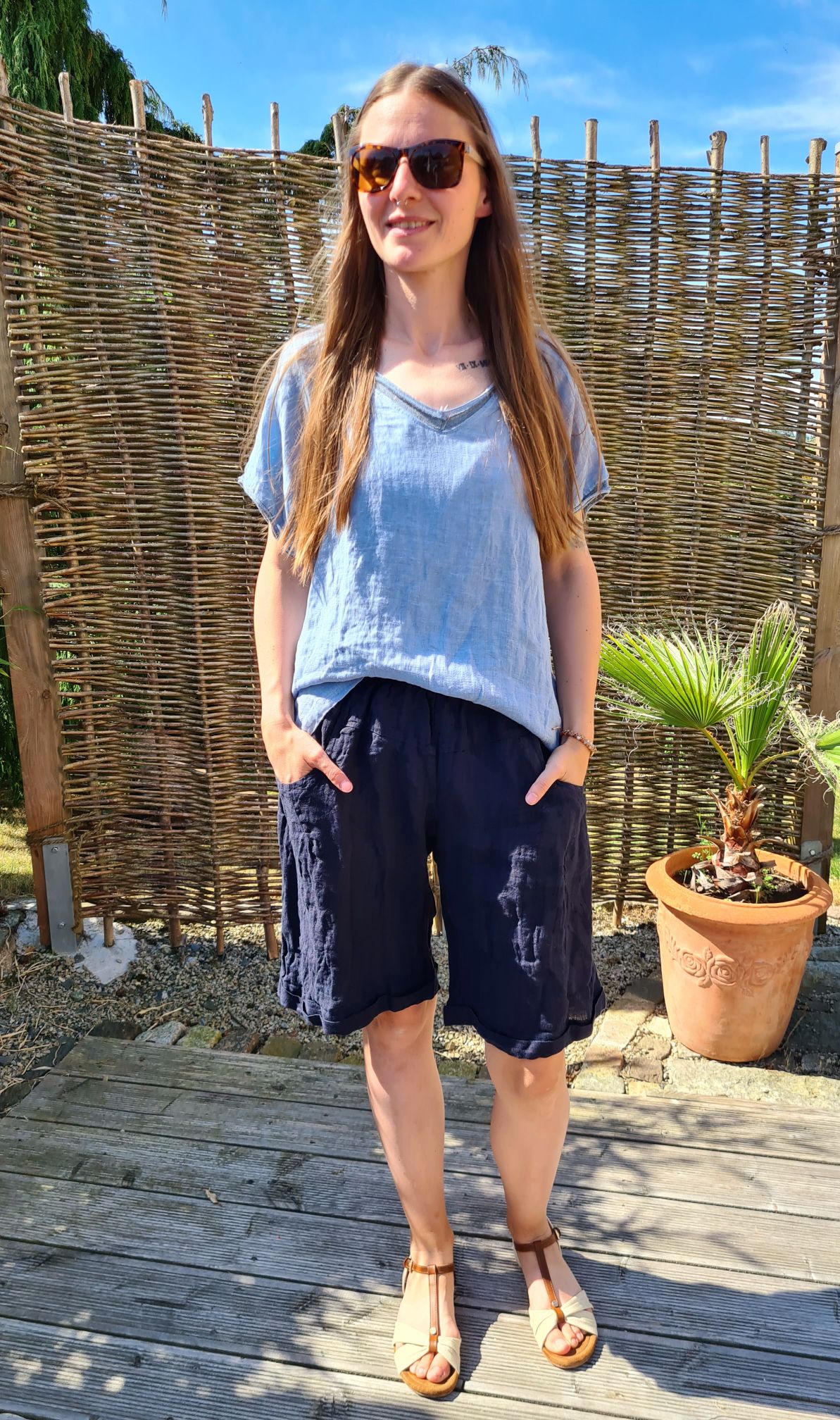 BASIC LINEN SHIRT MERIDA BLAU 34-42 Made in Italy Basic Leinen Kurzarm T-Shirt BASIC LINEN SHIRT MERIDA BLAU 34-42 Made in Italy Basic Leinen Kurzarm T-Shirt
