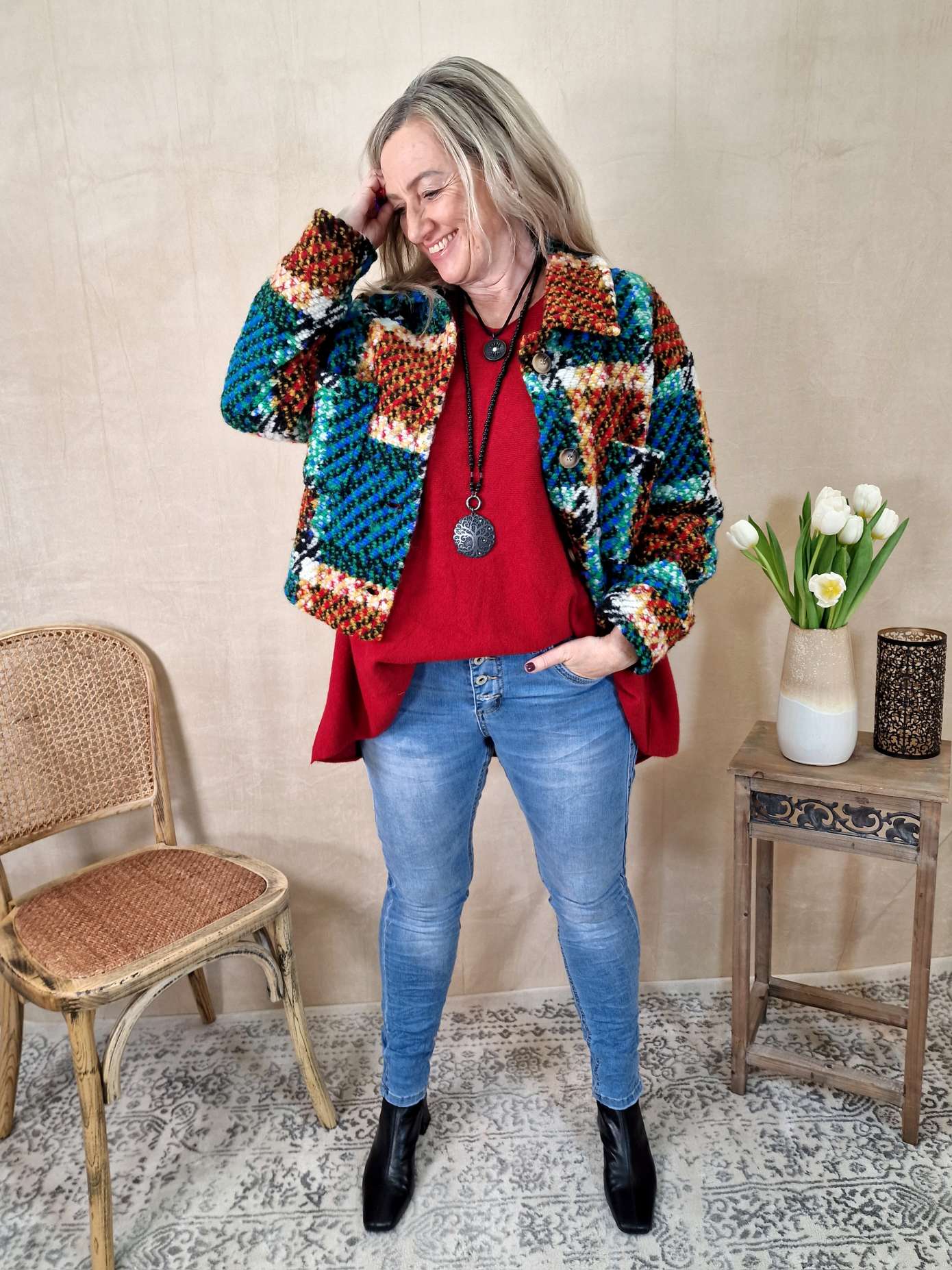 KARO WOLL JACKE KURZ KATJA BUNT 36-40 Made in Italy Jacke Fleece COAT KARO WOLL JACKE KURZ KATJA BUNT 36-40 Made in Italy Jacke Fleece COAT