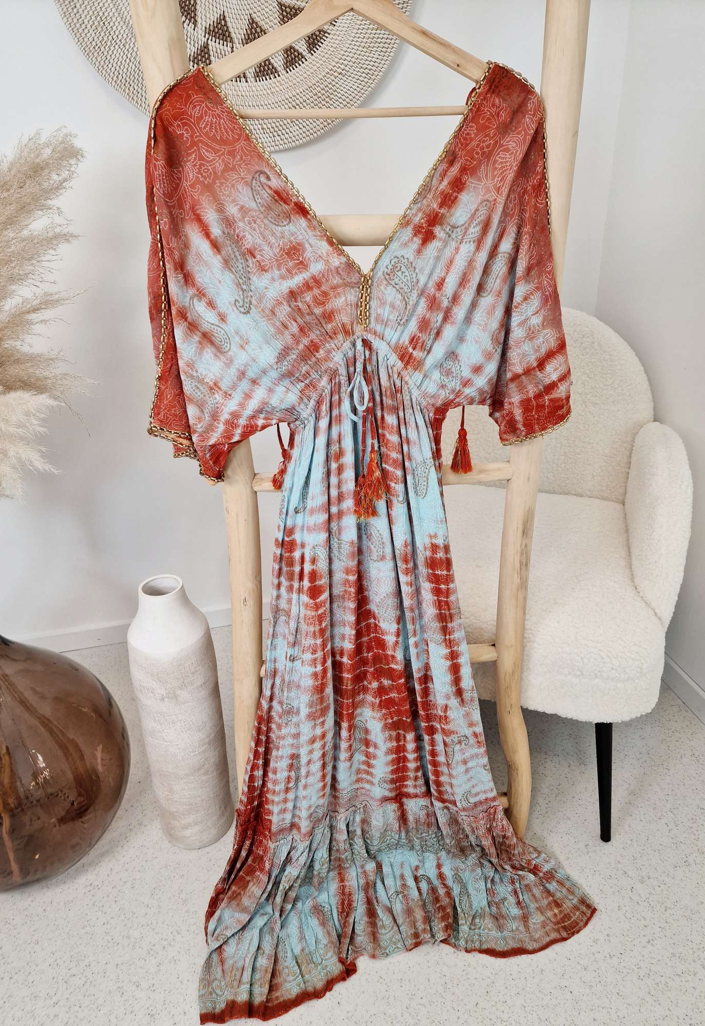 MAXI DRESS BENISHA ROT 34-38 Italy style langes Kleid Sommerkleid Boho Bohemian