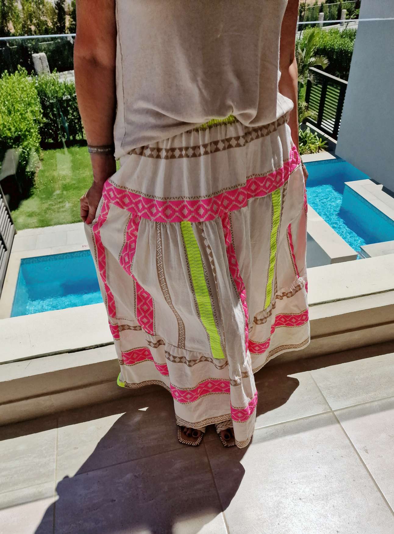 MAXI SKIRT RUANDA PINK GELB 34-40 Made in Italy Maxi Rock Damenrock MAXI SKIRT RUANDA PINK GELB 34-40 Made in Italy Maxi Rock Damenrock