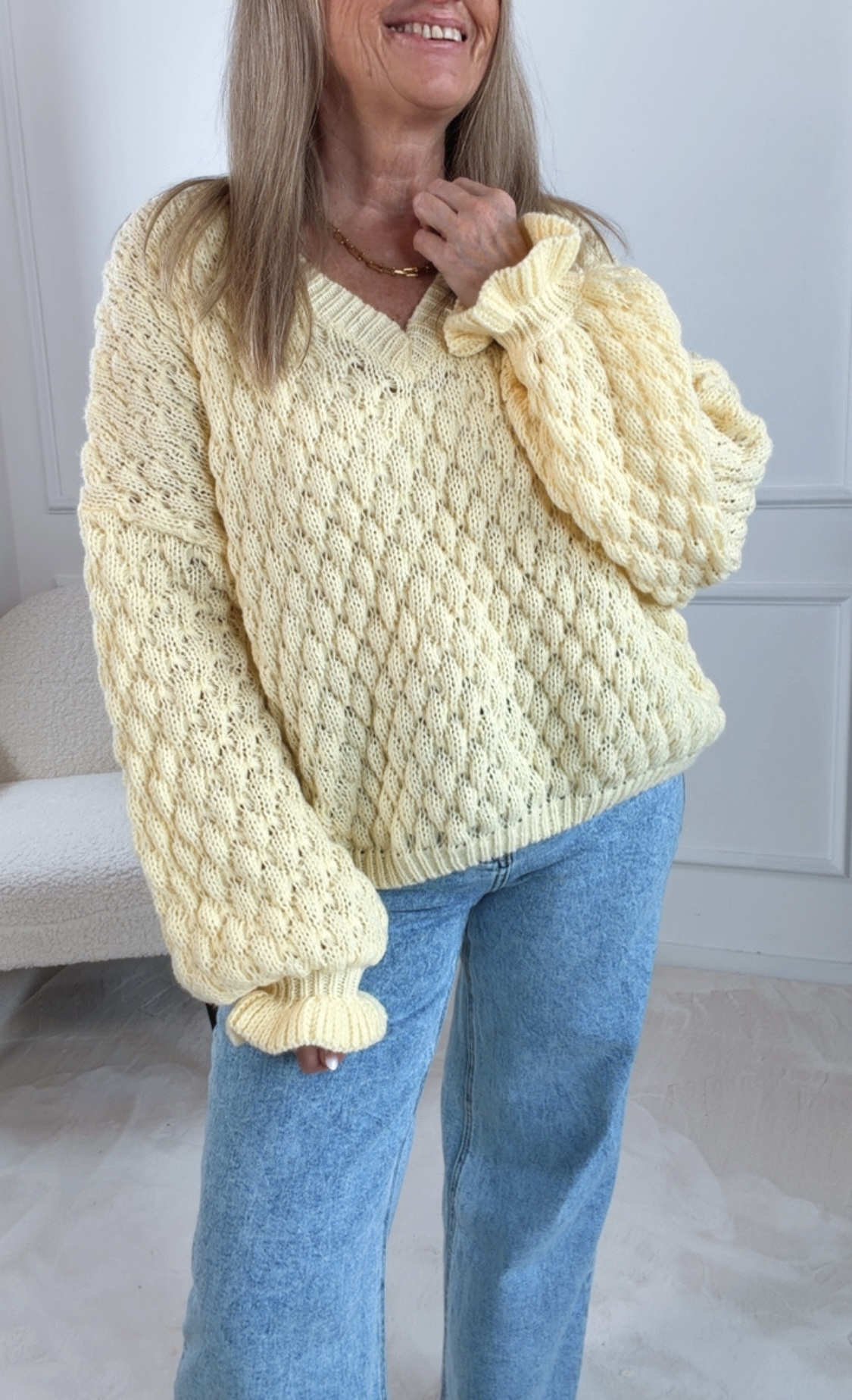 ROSALIE RUFFLE KNIT SWEATER Italy Style Pullover 34-42