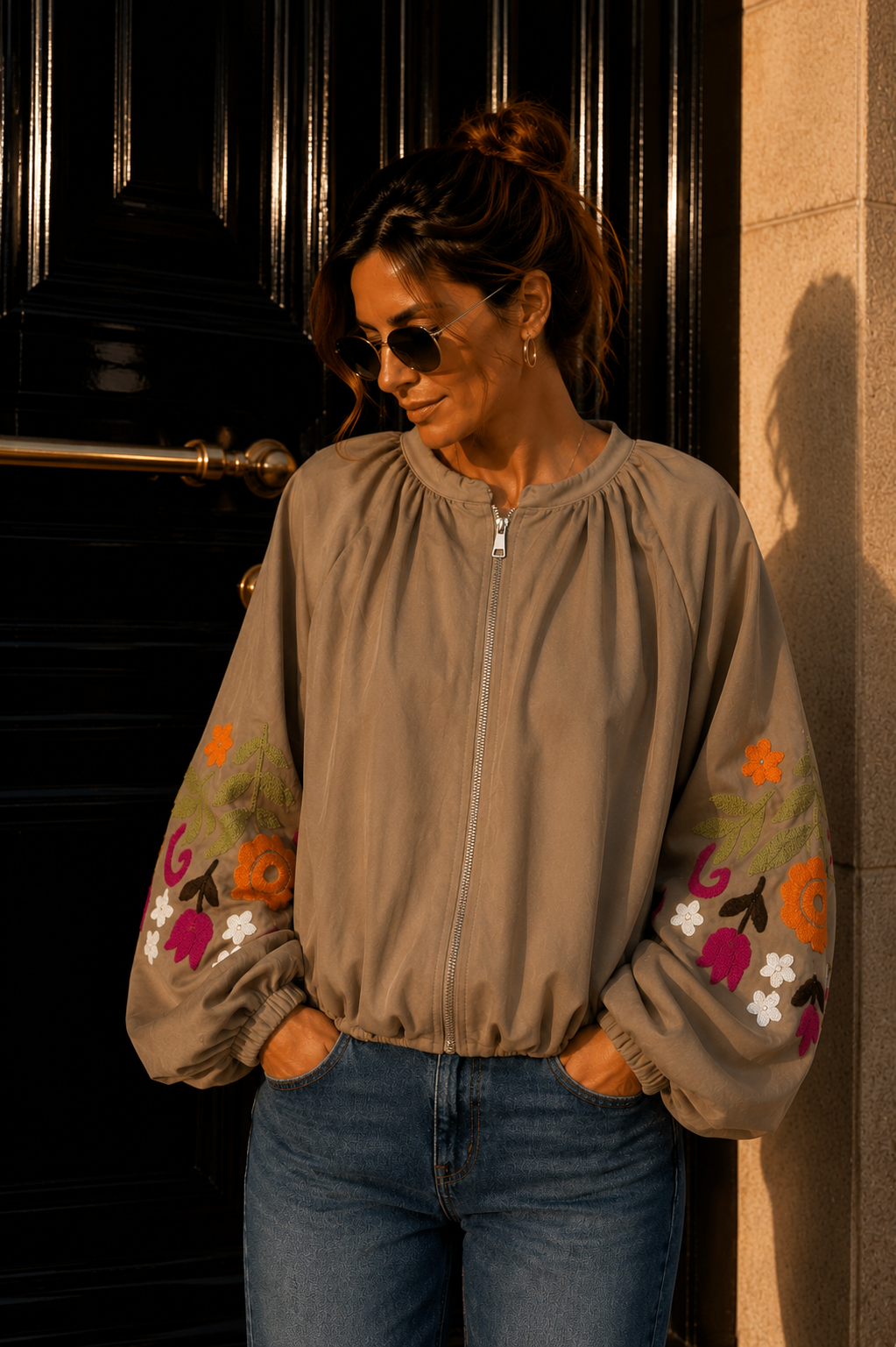 Blousonjacke mit Blumenstickerei I J0037 I Made in Italy 34-40/42
