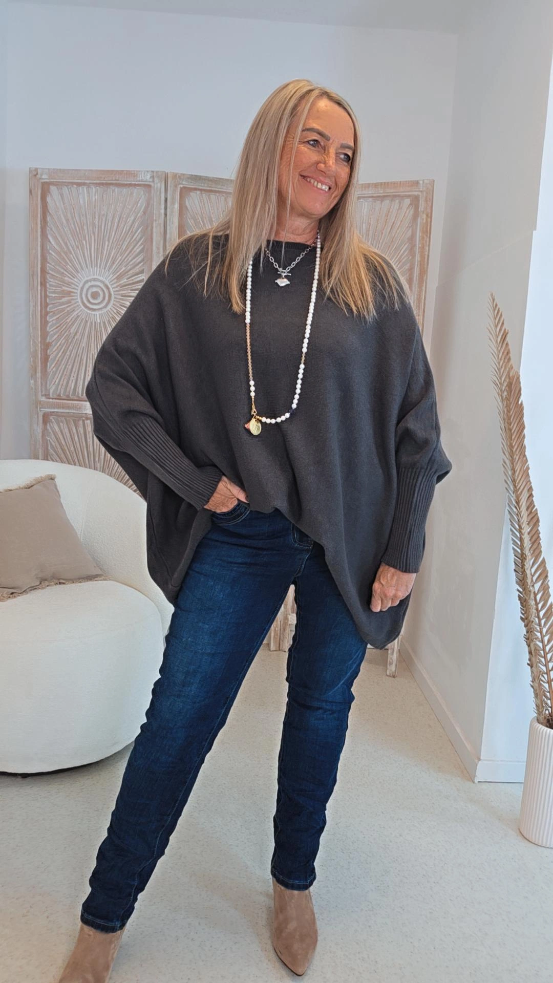 OVERSIZE KNIT SWEATER STRICK PULLOVER LILLE Made in Italy 34 - 48/50