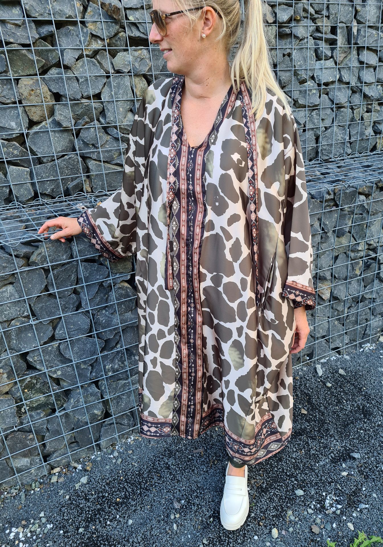 EDLES BLUSEN KLEID THEA KHAKI Midi Kleid Dress Longbluse Made in Italy 34-42 EDLES BLUSEN KLEID THEA KHAKI Midi Kleid Dress Longbluse Made in Italy 34-42