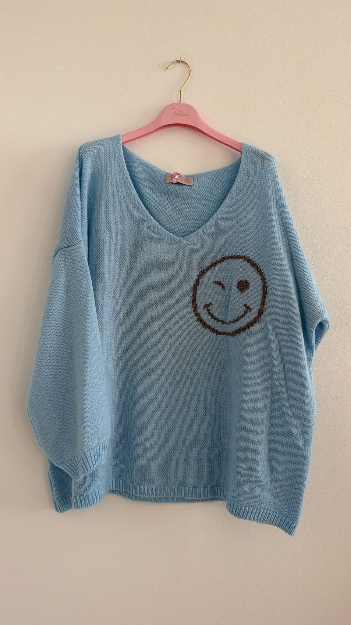 Strickpullover mit Smiley & Rückenprint Oversize I NO. SP0019 I Made in Italy 34-44/46