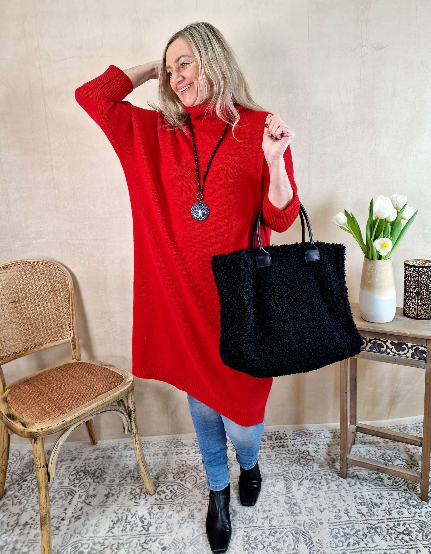 CASHMERE DRESS STELLA ROT 34-42 Made in Italy Strick Kleid Long Pullover CASHMERE DRESS STELLA ROT 34-42 Made in Italy Strick Kleid Long Pullover