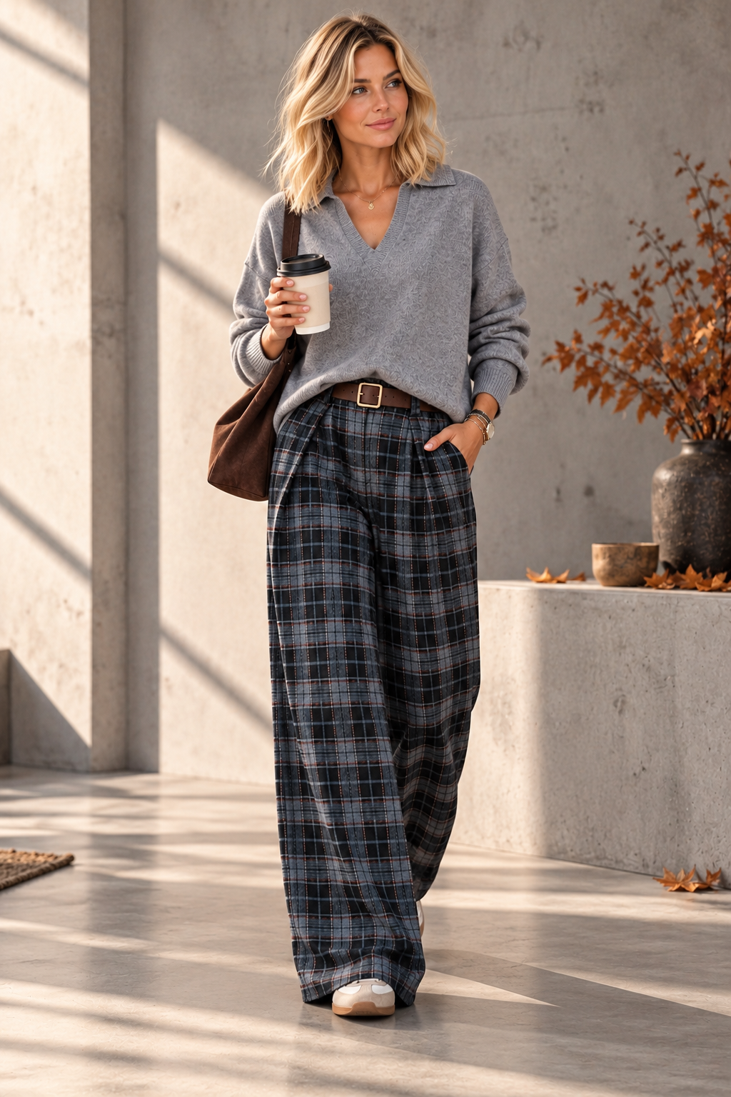 Flanell-Karohose mit Gürtel I H0143 I 34-42 I Made in Italy
