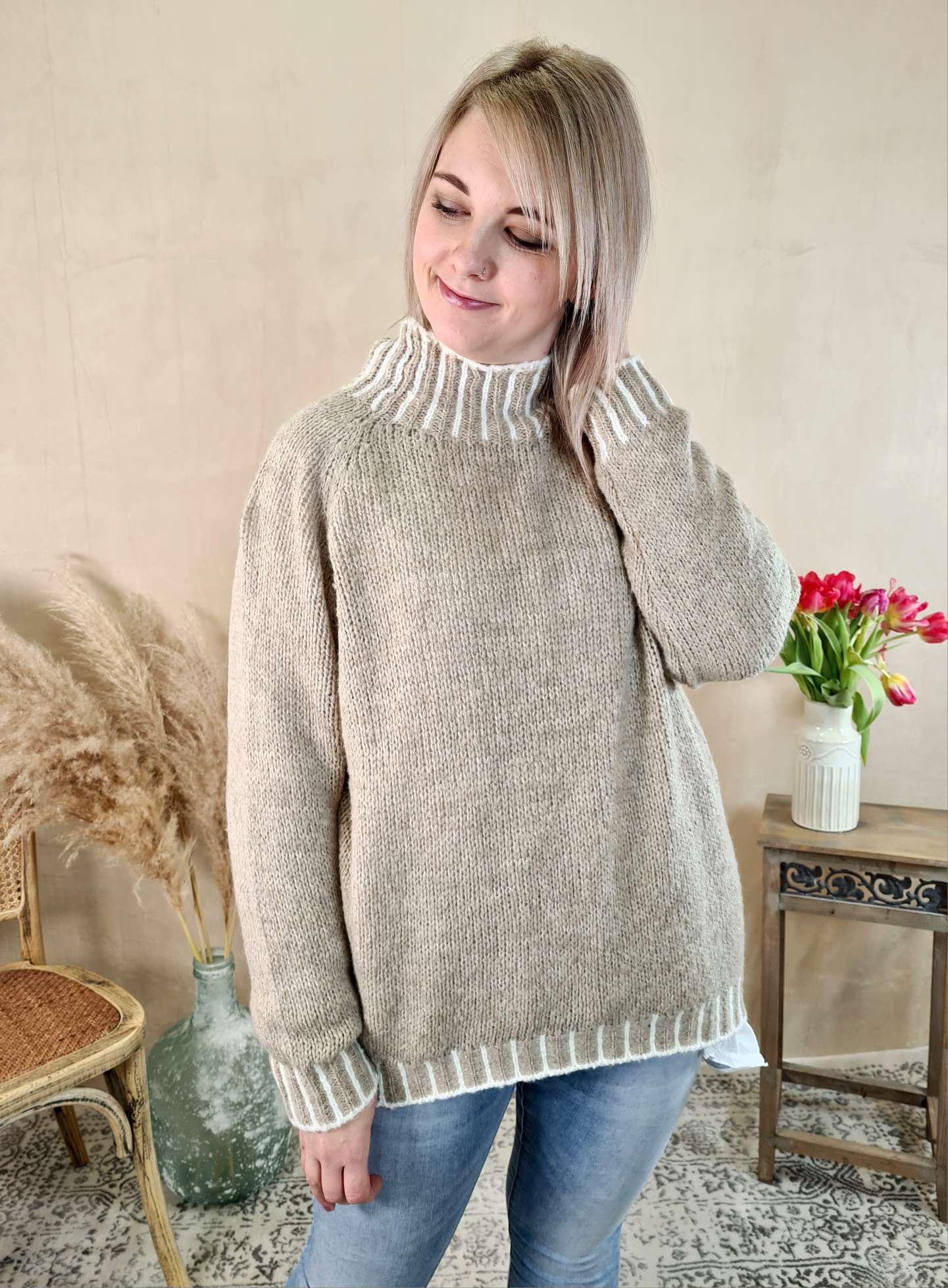 KNIT SWEATER ULRIKE TAUPE Made in Italy 34-42 Strick Pullover KNIT SWEATER ULRIKE TAUPE Made in Italy 34-42 Strick Pullover