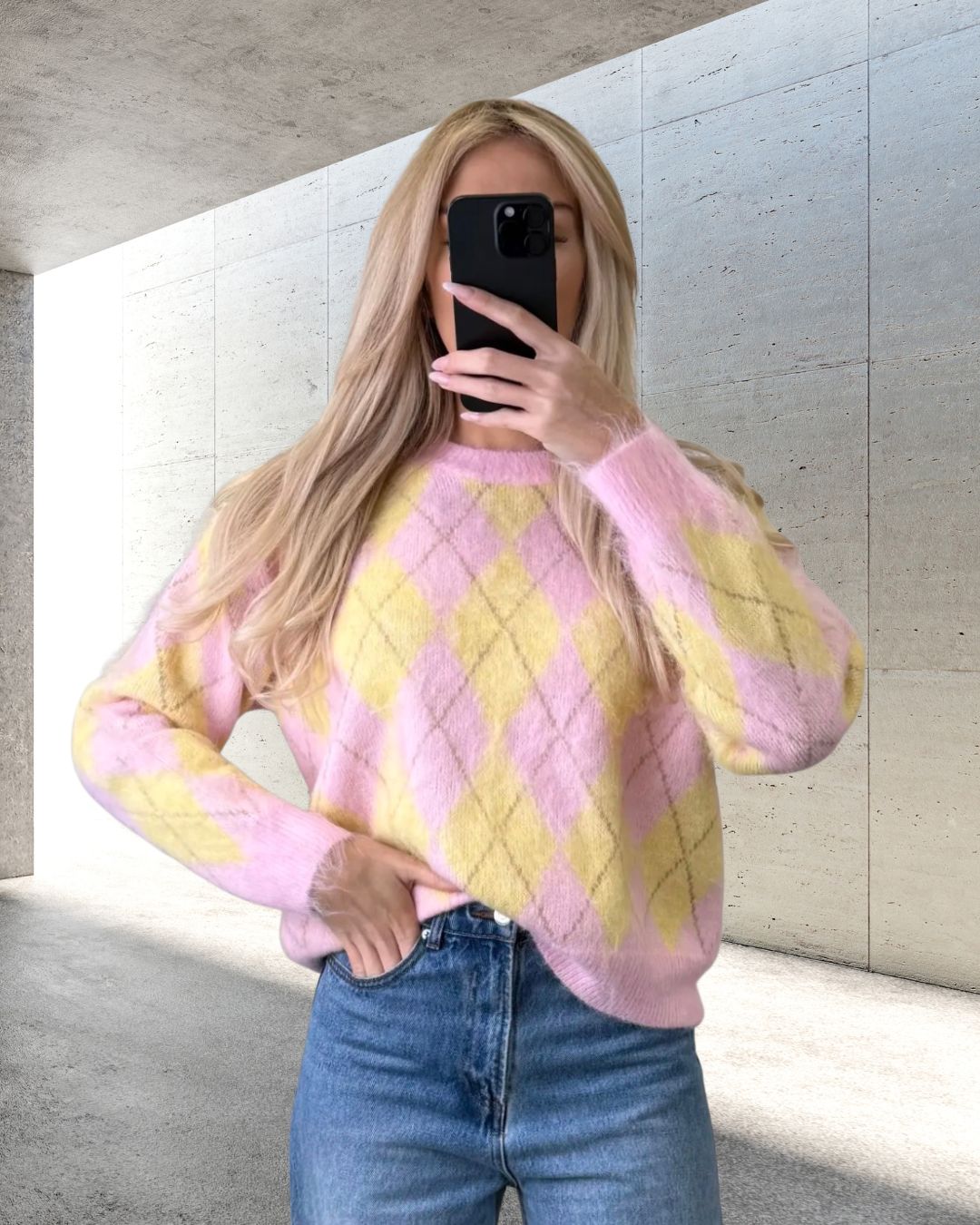 KNIT SWEATER SMILLA  Italy Style 34-40/42 Argyle-Muster Rauten