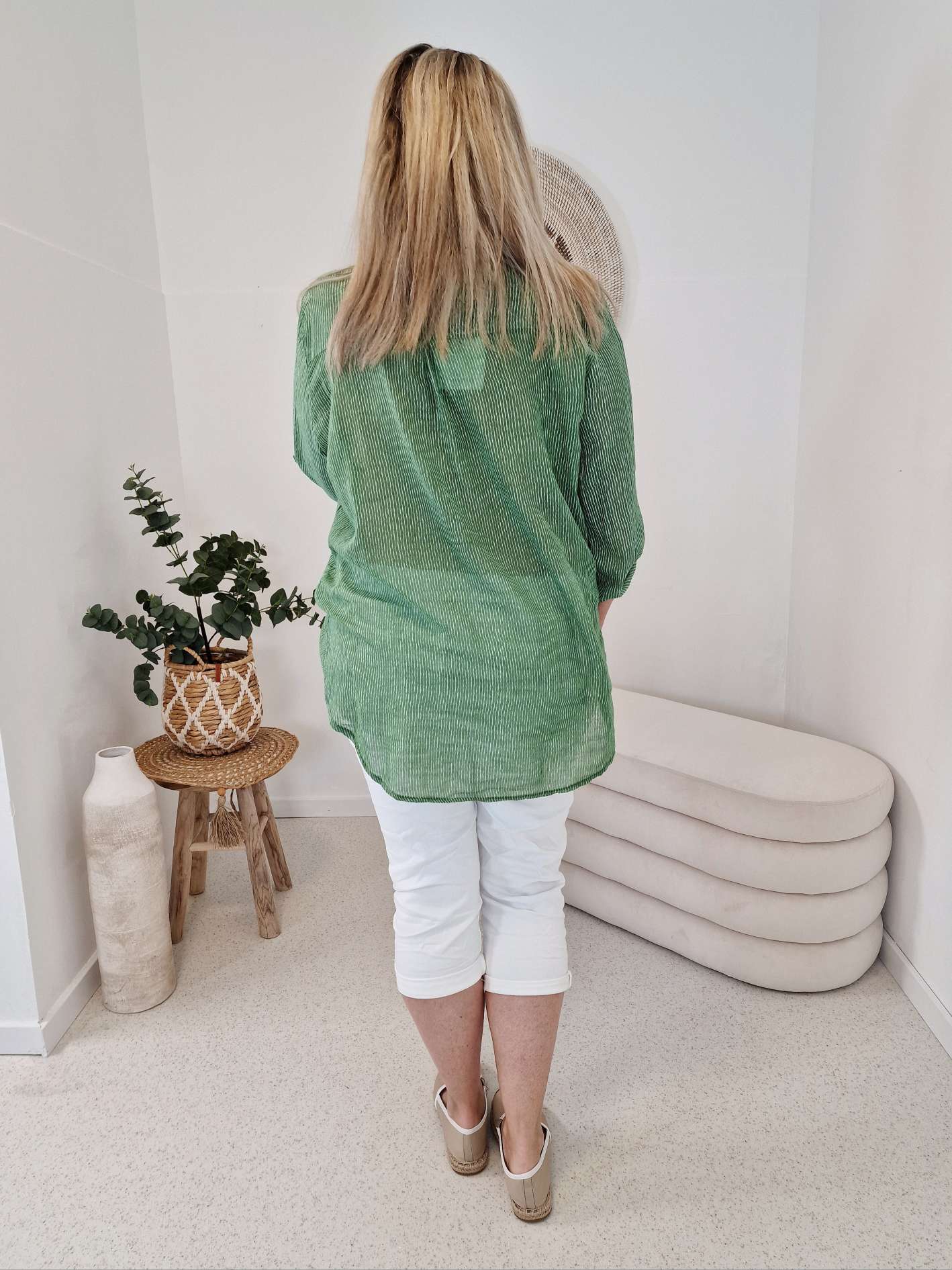 ZARTE STREIFEN BLUSE BELINDE GRÜN 34-42 langarm Bluse Shirt ZARTE STREIFEN BLUSE BELINDE GRÜN 34-42 langarm Bluse Shirt