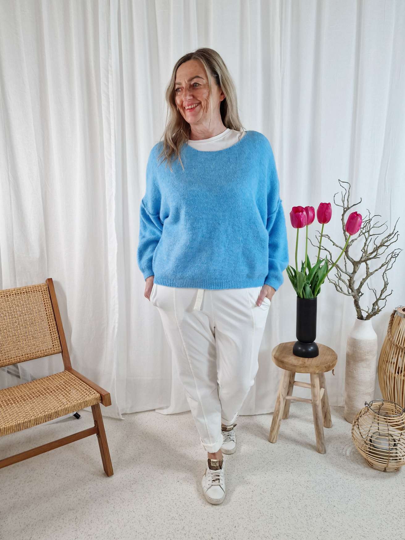 KNIT SWEATER LORENA BLAU Made in Italy 34-42 Strick Pullover