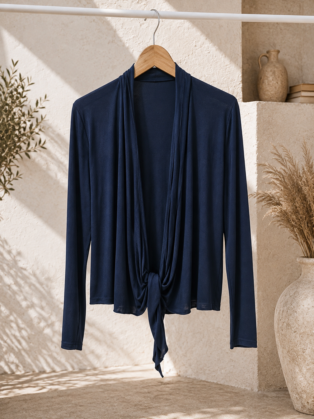 Strickjacke Secil Uni Dunkelblau zum binden Made in Italy 34-40/42