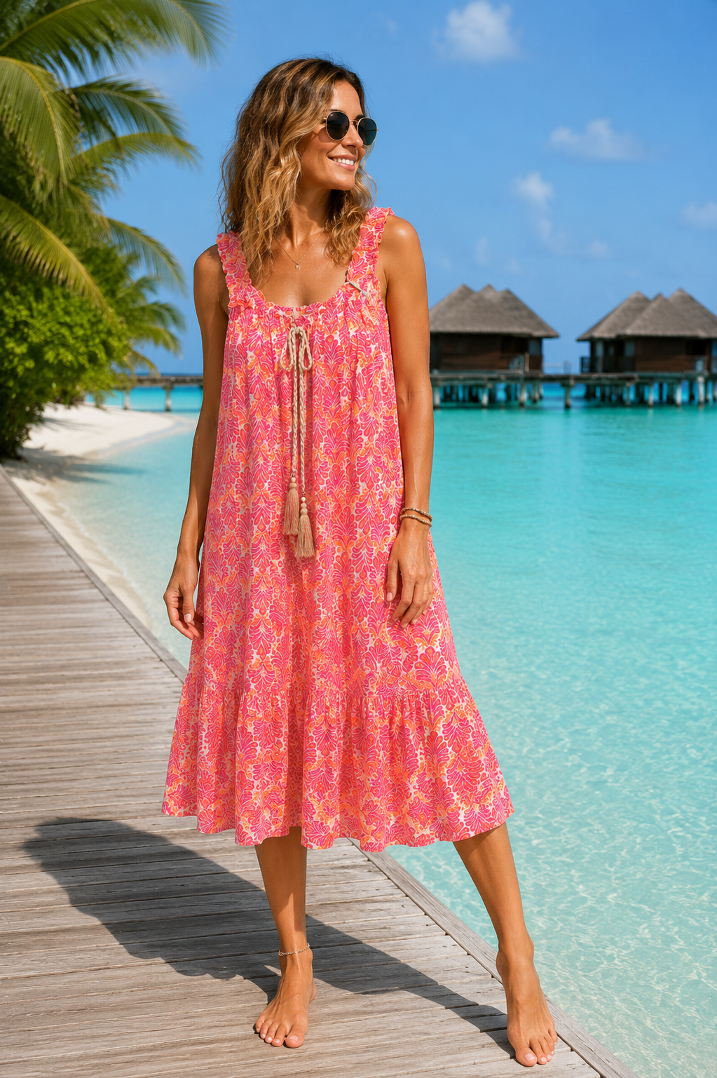 Boho Kleid Caro Fantasy Muster Made in Italy 34-40/42