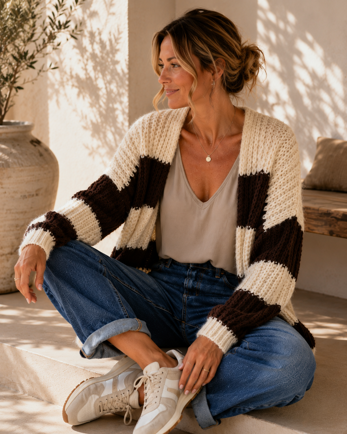 Strickjacke Blockstreifen NO. SJ0015 I weich & lässig I Strickjacke I Made in Italy I 34-42/44